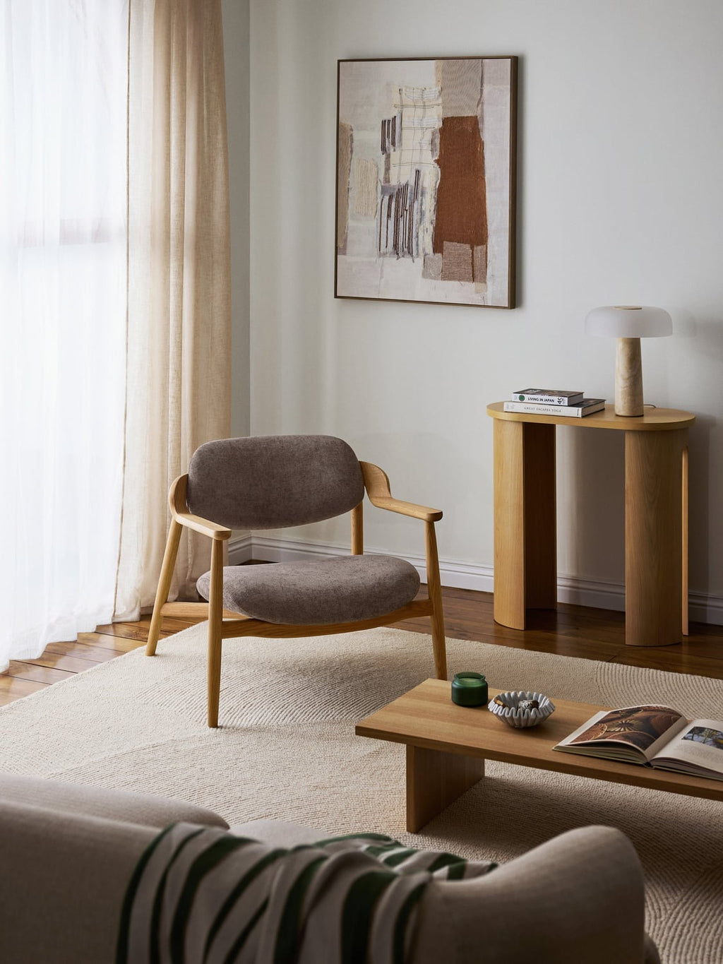 Rae Lounge Chair in Oak — Greige