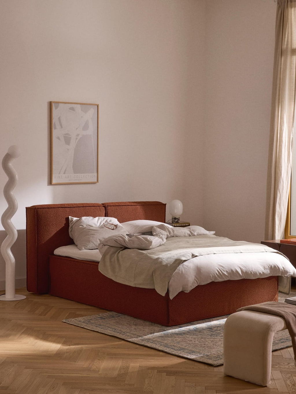 Lennon Bouclé-Box-Spring Bed — Camel