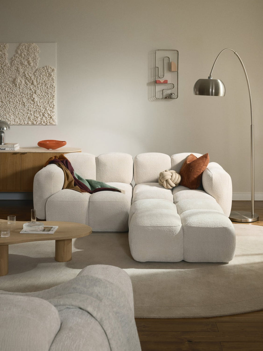 Tayla Modular Sofa (3-seater) with Ottoman (left/right) — Blush