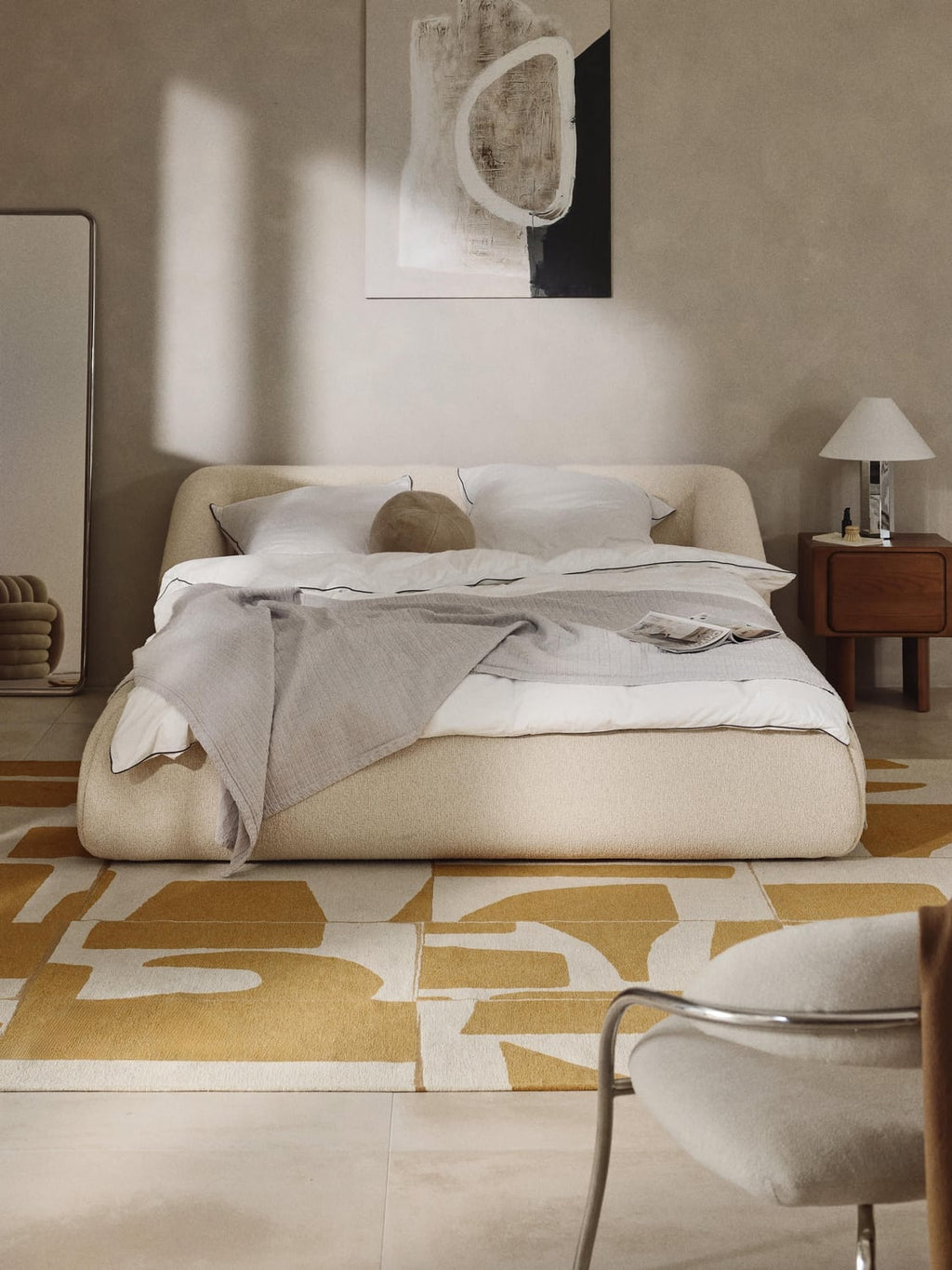 Sofia Bouclé Upholstered Bed — Off-White