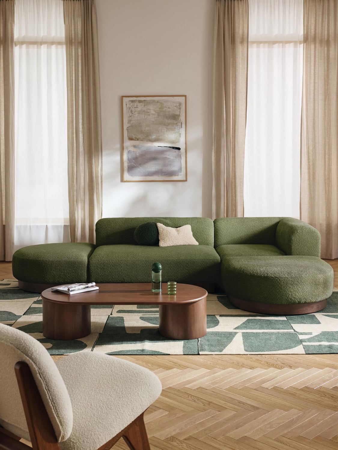 Natalie Modular Corner Sofa in Teddy Bouclé — Dark Grey