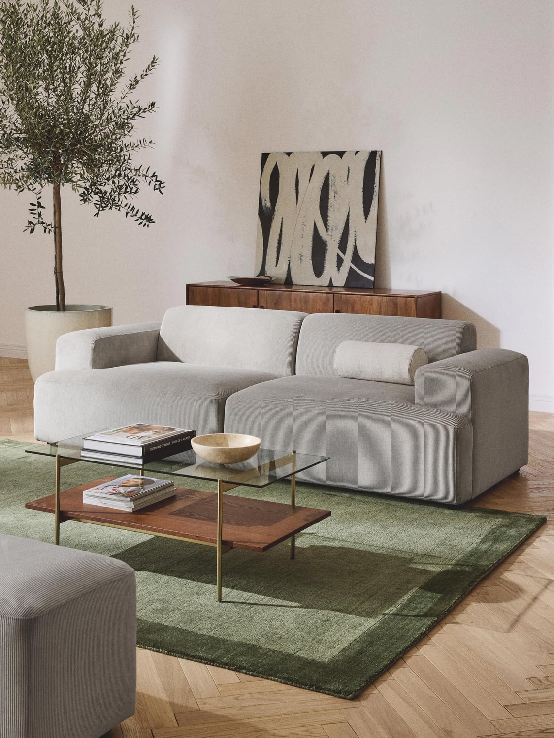 Melva Corduroy-Sofa (2-seater) — Grey