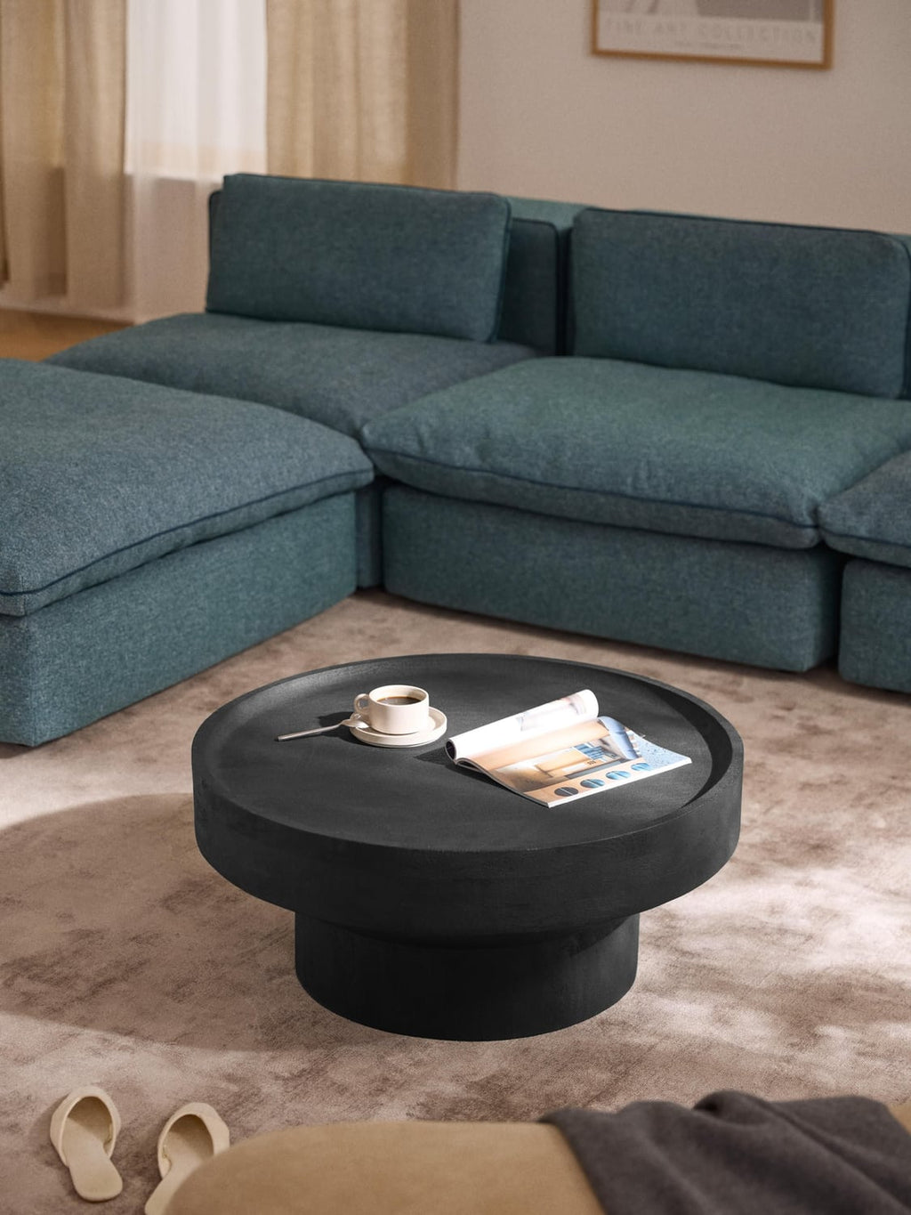 Benno Round Coffee Table in Mango Wood — Charcoal