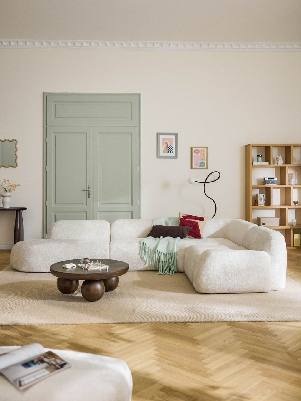 Wolke XL Modular Teddy Bouclé Corner Sofa with Chaise Longue — Off-White