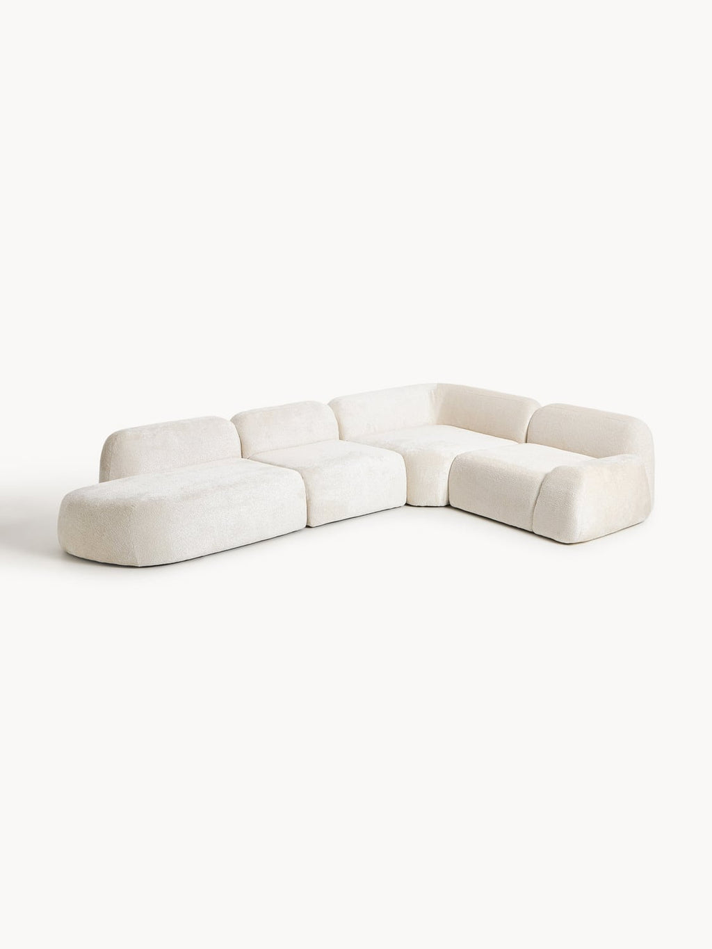Wolke XL Modular Teddy Bouclé Corner Sofa with Chaise Longue — Off-White