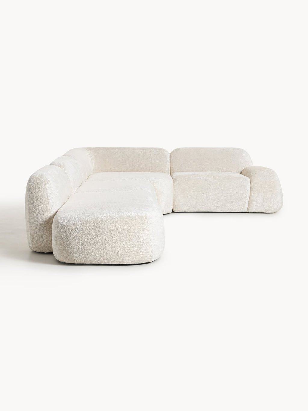 Wolke XL Modular Teddy Bouclé Corner Sofa with Chaise Longue — Off-White