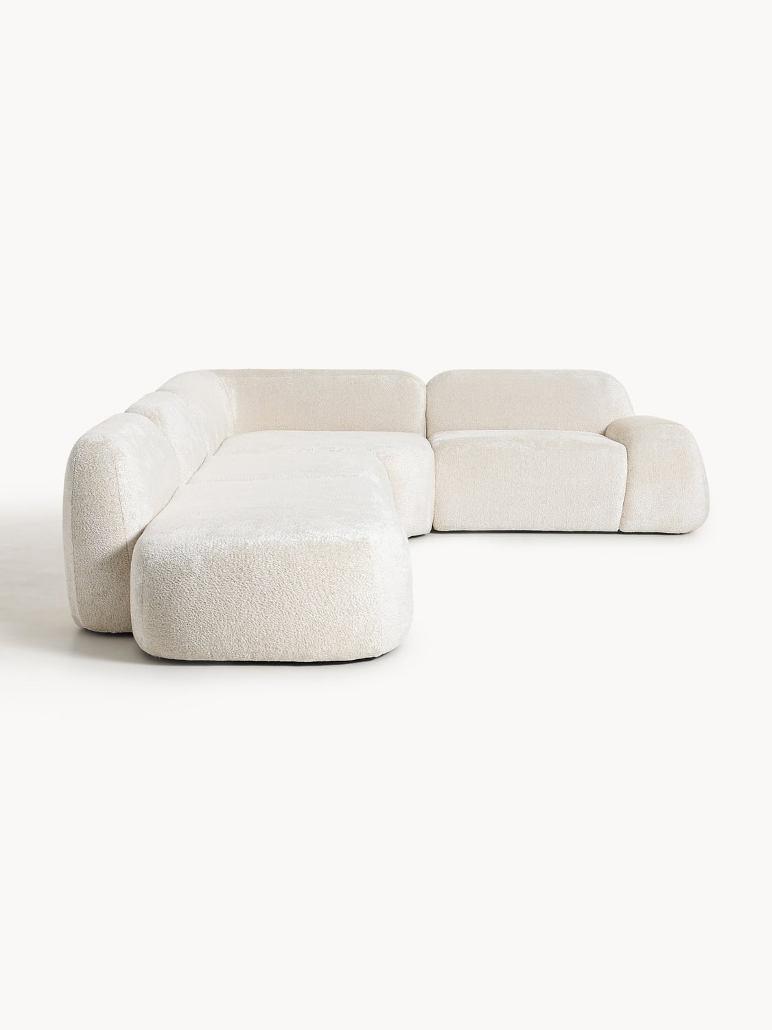 Wolke XL Modular Teddy Bouclé Corner Sofa with Chaise Longue — Off-White