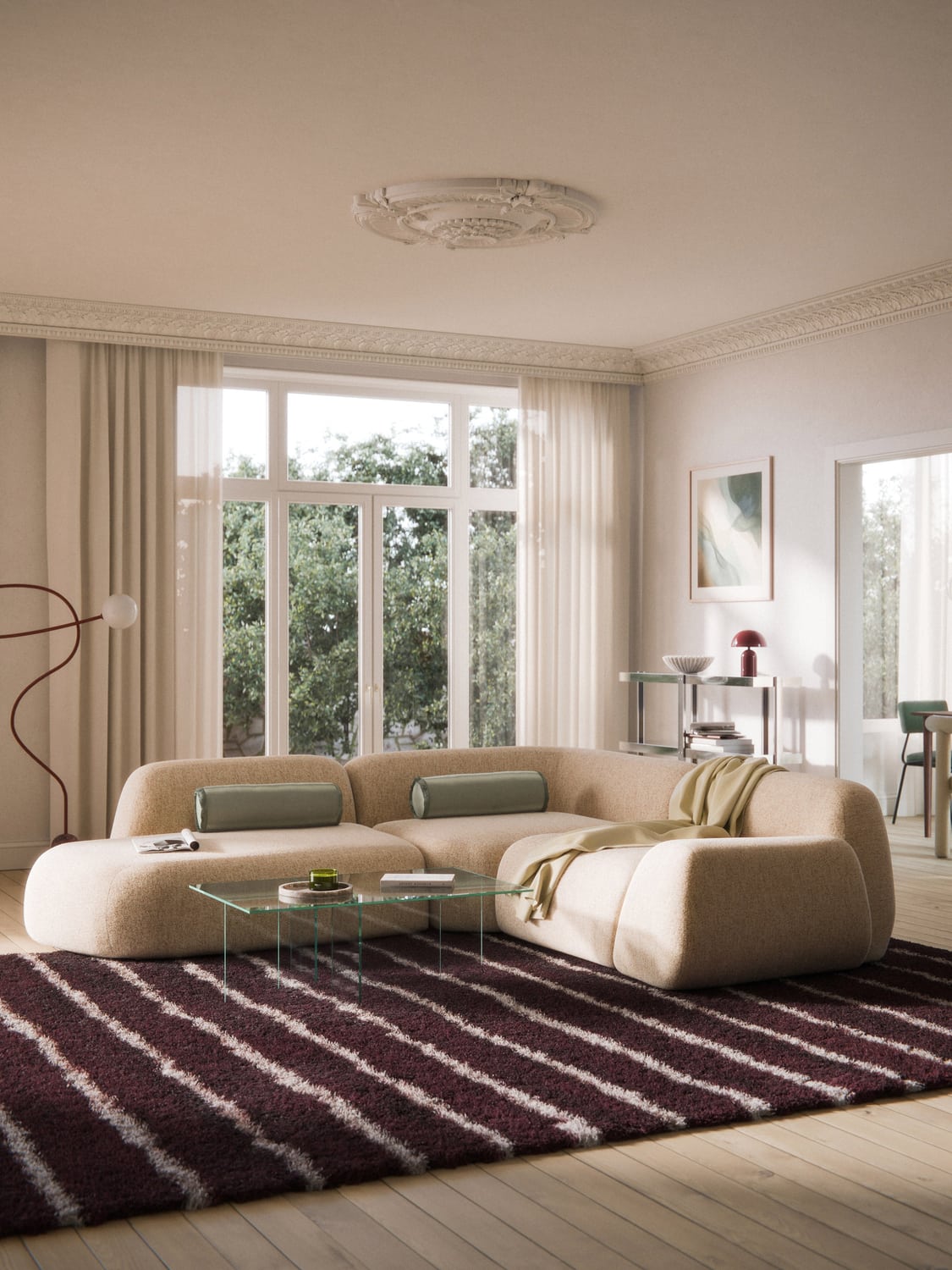 Wolke Modular Bouclé Corner Sofa (4-seater) with Chaise Longue — Beige