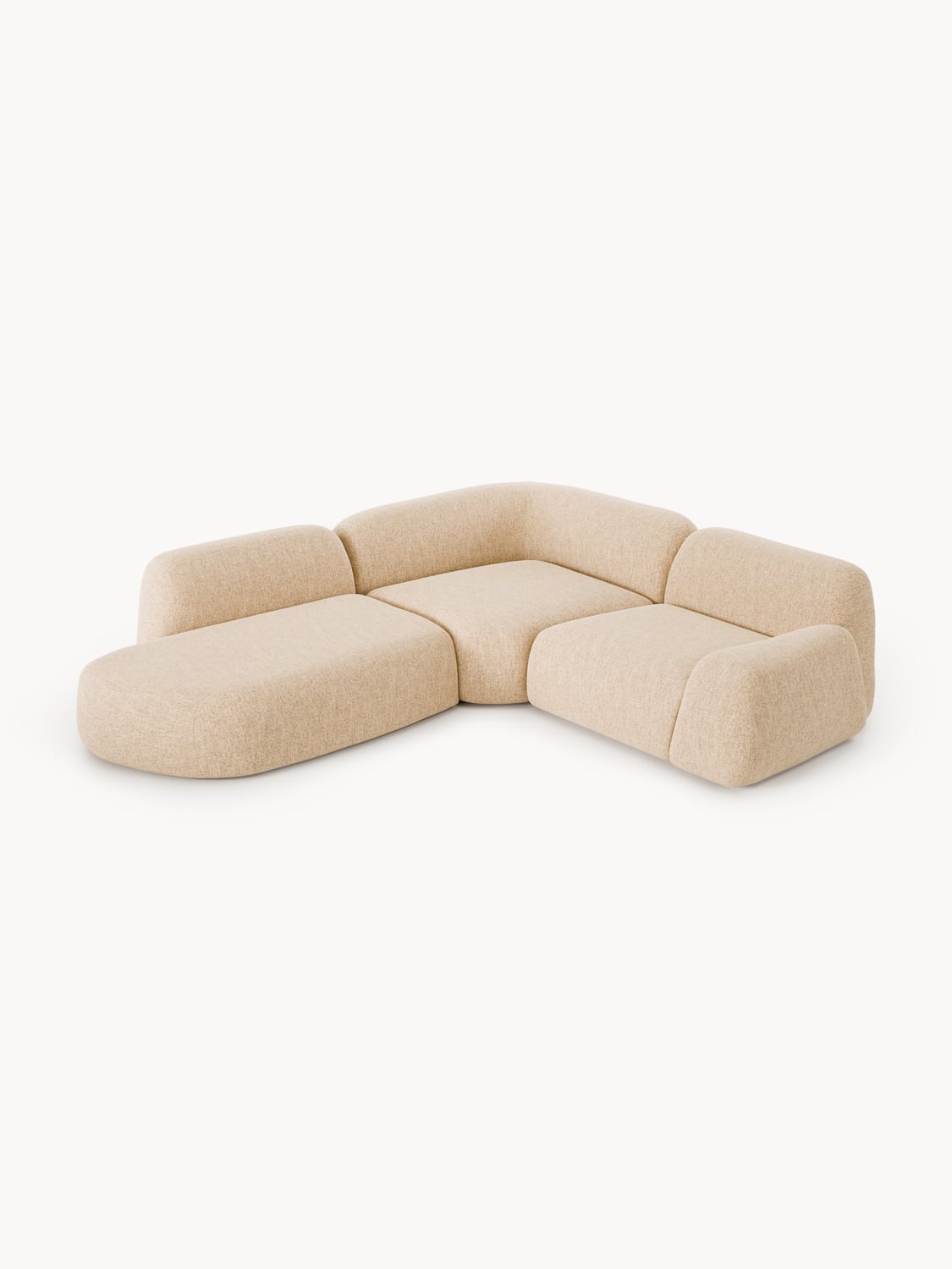 Wolke Modular Bouclé Corner Sofa (4-seater) with Chaise Longue — Beige