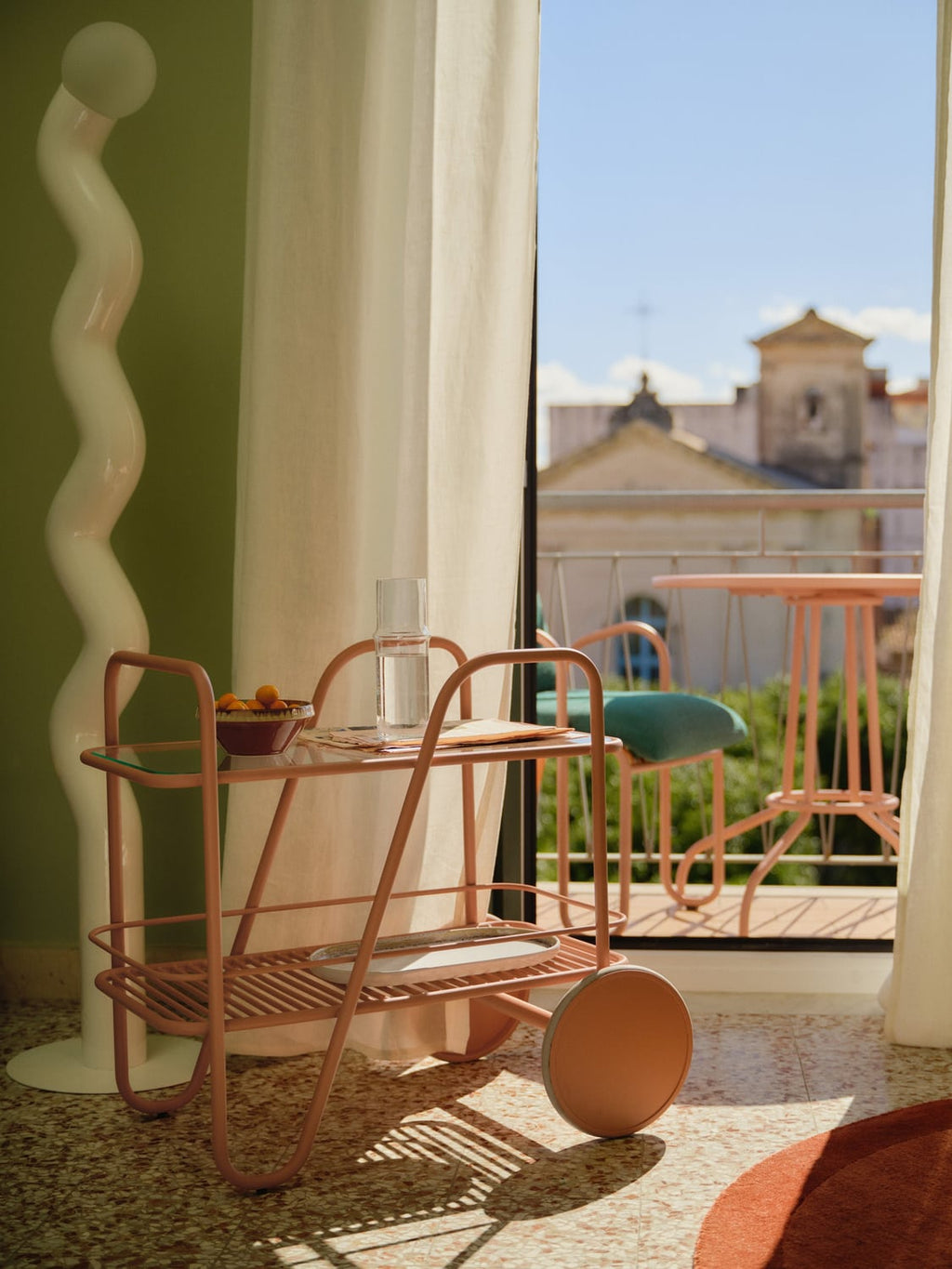 Giovanni Metal Serving Trolley with Glass Top — Blush