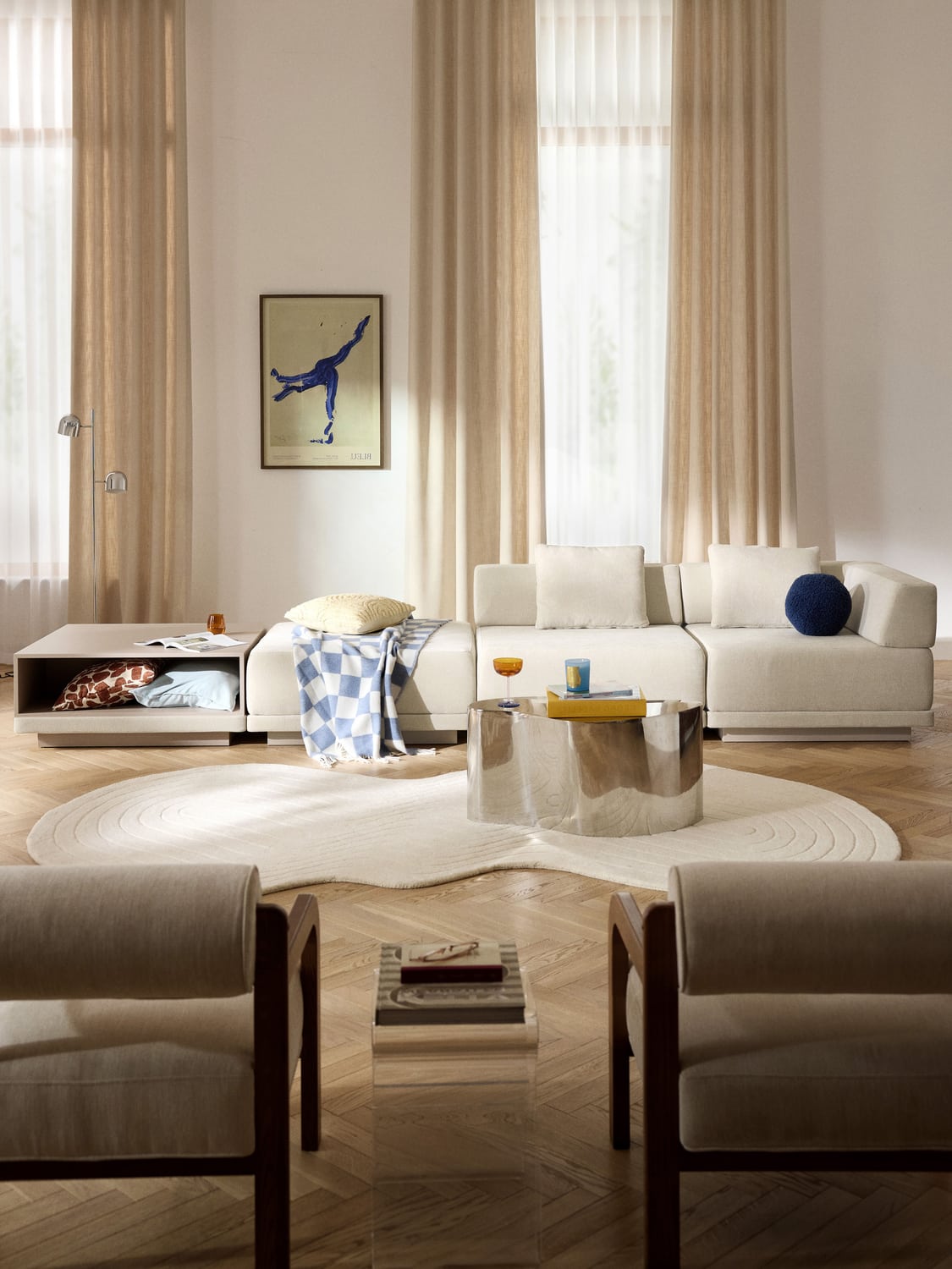 Colin Modular Sofa (4-seater) with Coffee Table & Ottoman — Blush