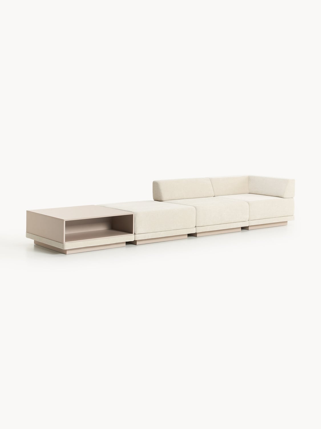 Colin Modular Sofa (4-seater) with Coffee Table & Ottoman — Blush