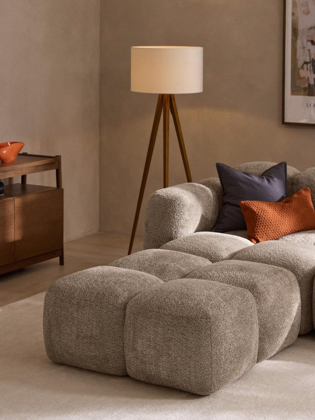 Tayla Sofa Ottoman in Teddy Bouclé — Taupe