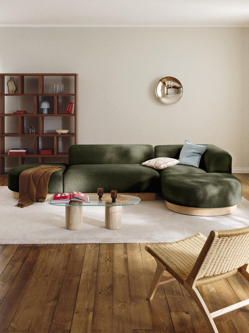 Natalie Modular Corner Sofa in Teddy Bouclé — Olive
