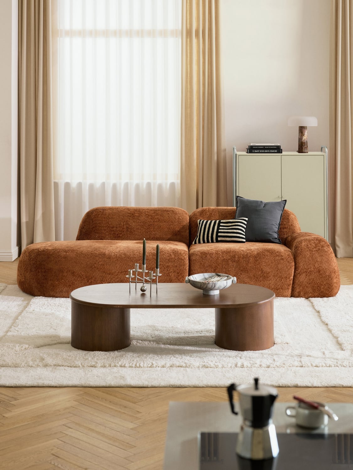 Wolke Modular Teddy Bouclé-Chaise (3-seater) — Terracotta