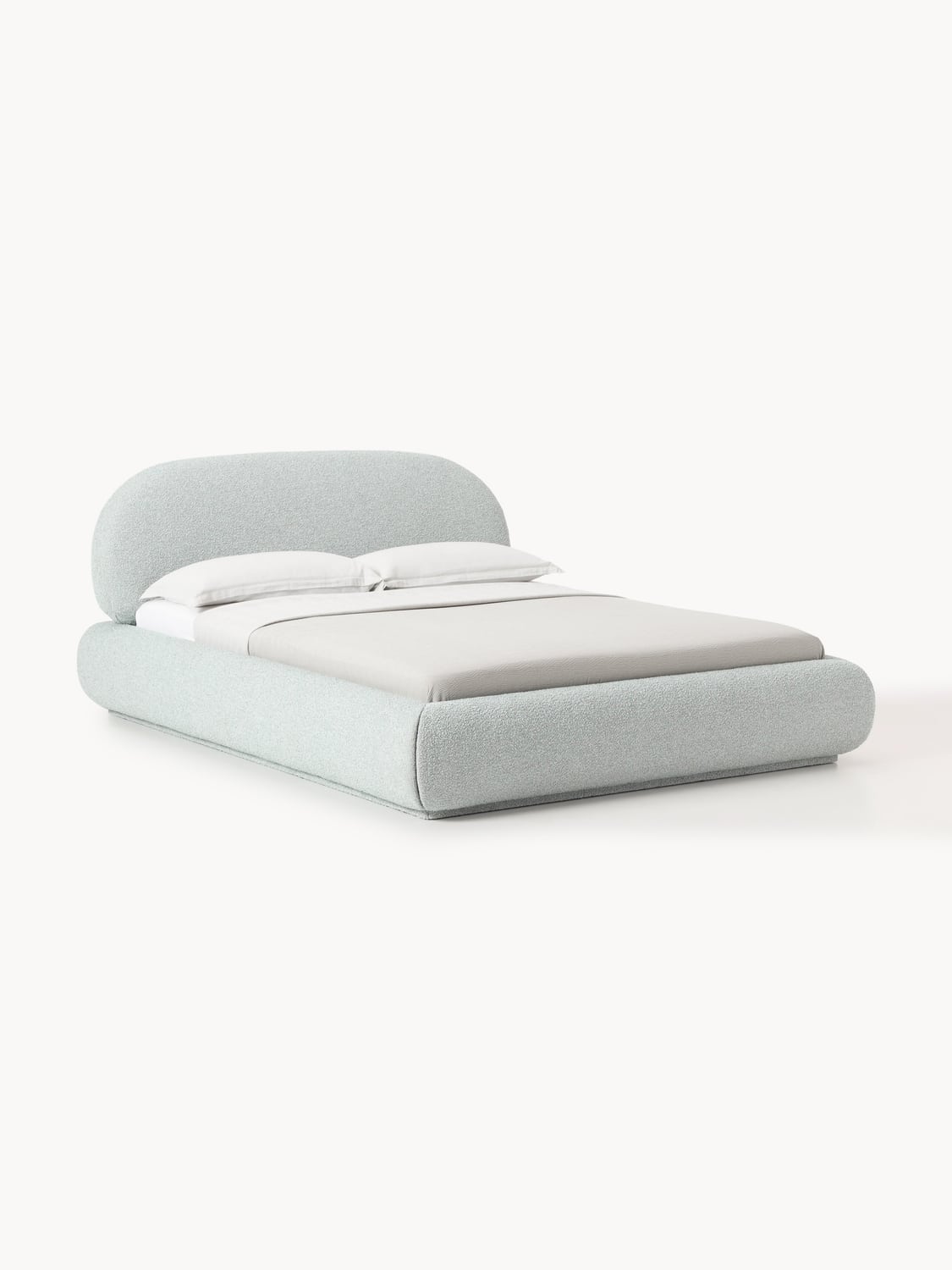 Alba Bouclé Upholstered Bed with Storage — Light Grey