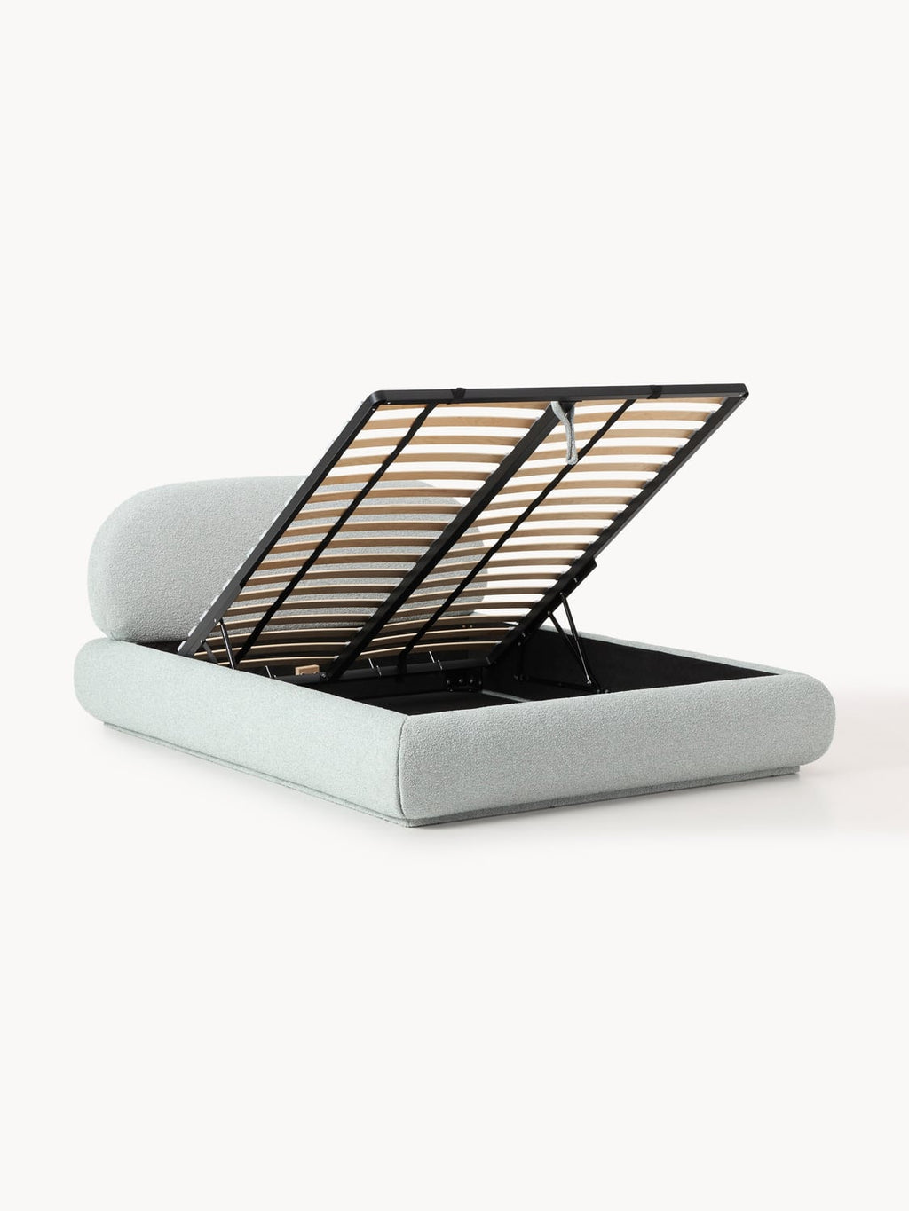 Alba Bouclé Upholstered Bed with Storage — Light Grey