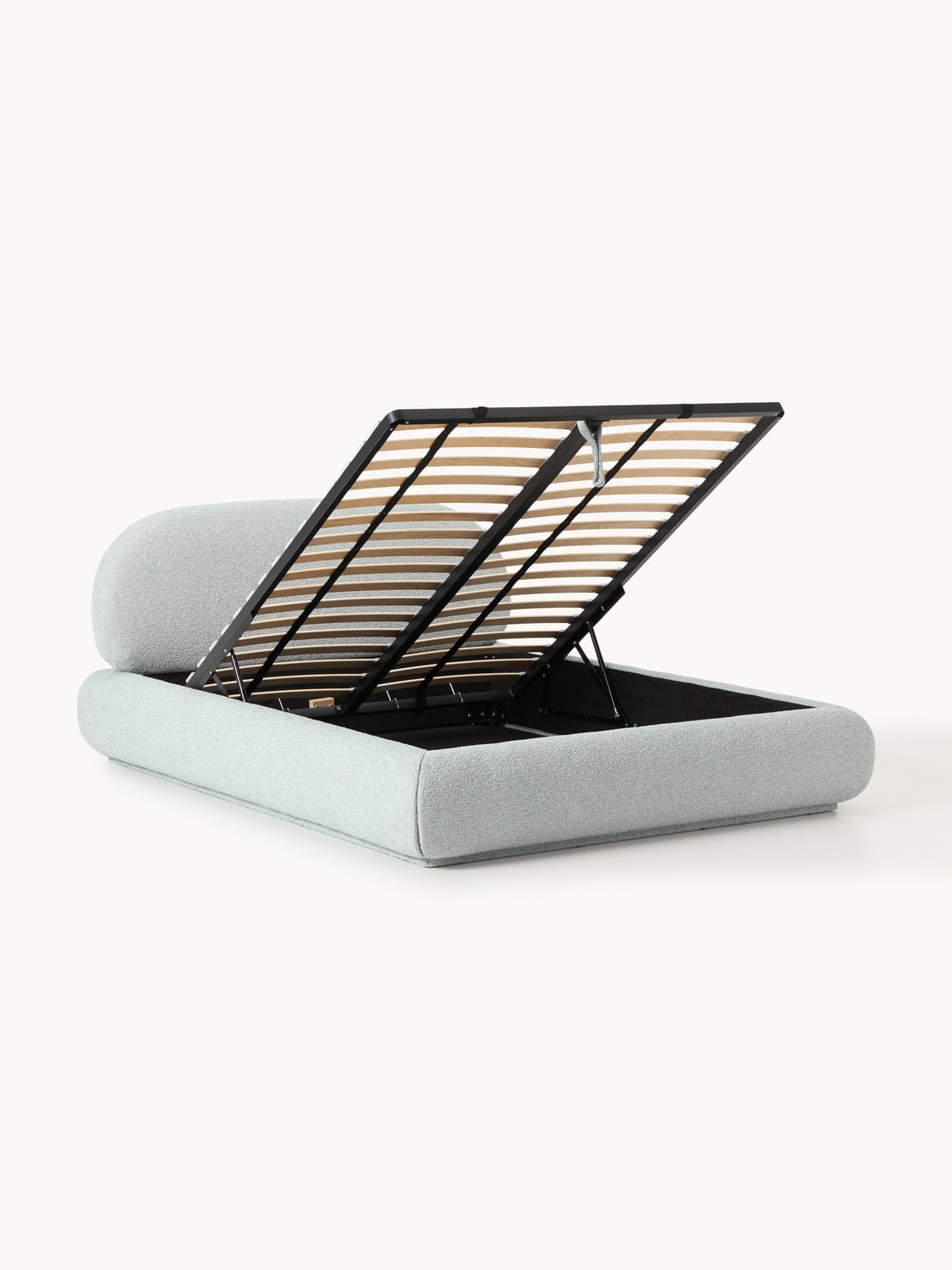 Alba Bouclé Upholstered Bed with Storage — Light Grey