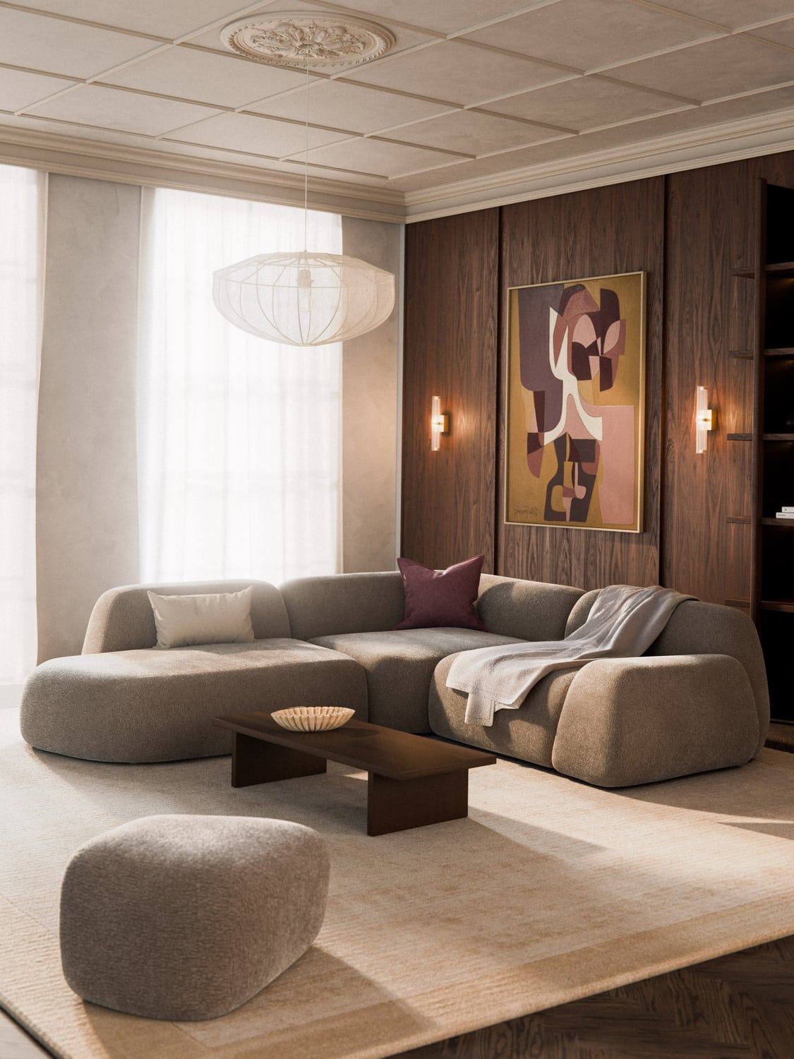 Wolke Modular Corner Sofa (4-seater) with Chaise Longue — Sand Beige