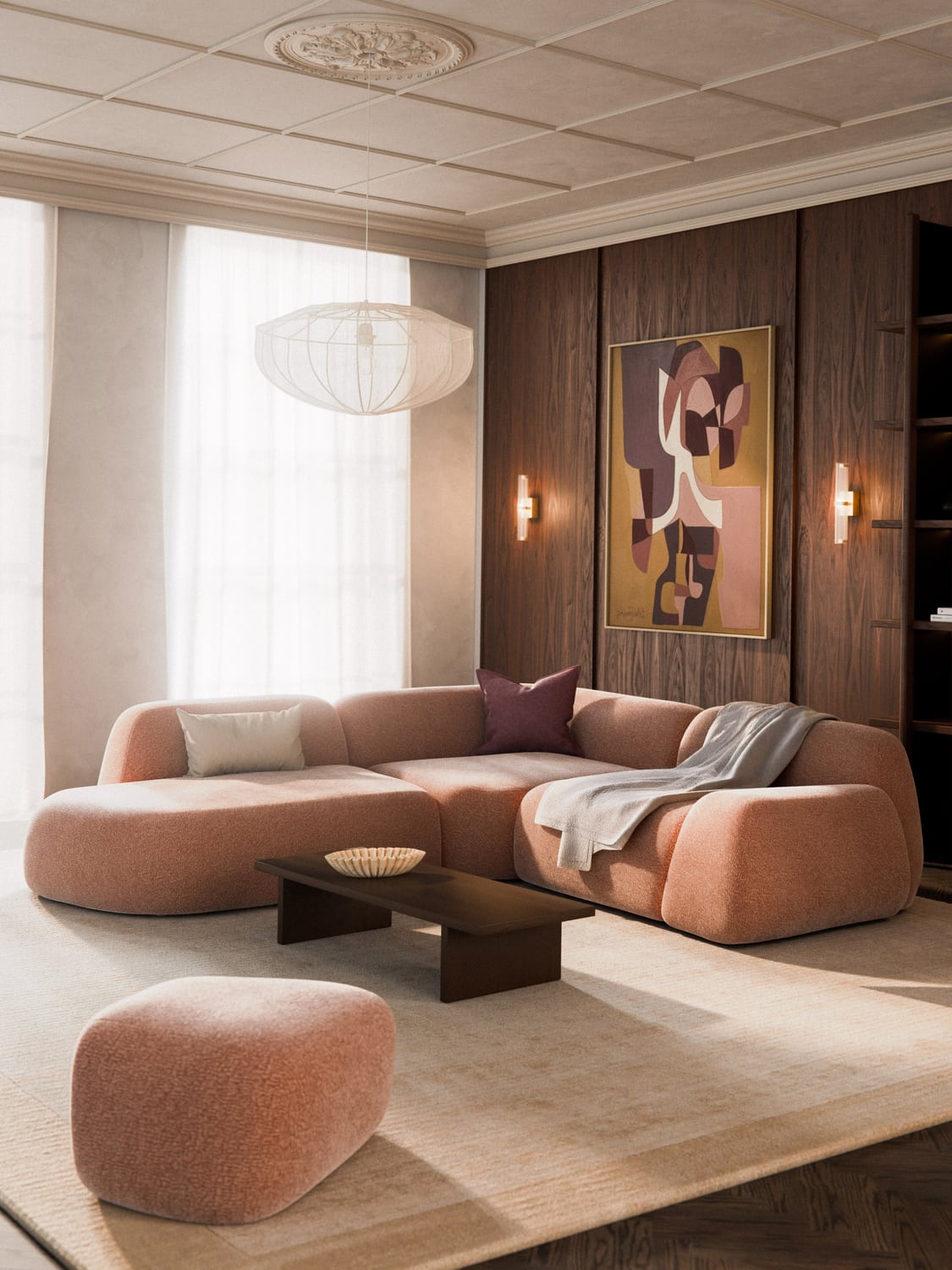 Wolke Modular Corner Sofa (4-seater) with Chaise Longue — Linen Beige