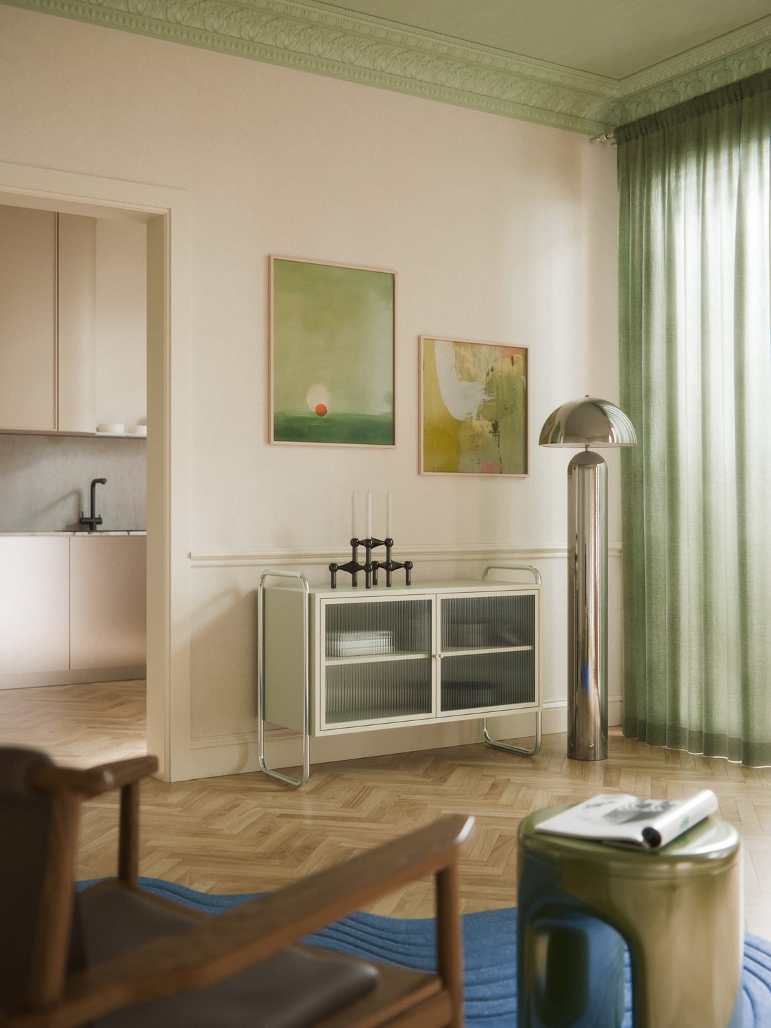 Robyn Metal-Sideboard with Glass-Front — Dark Grey