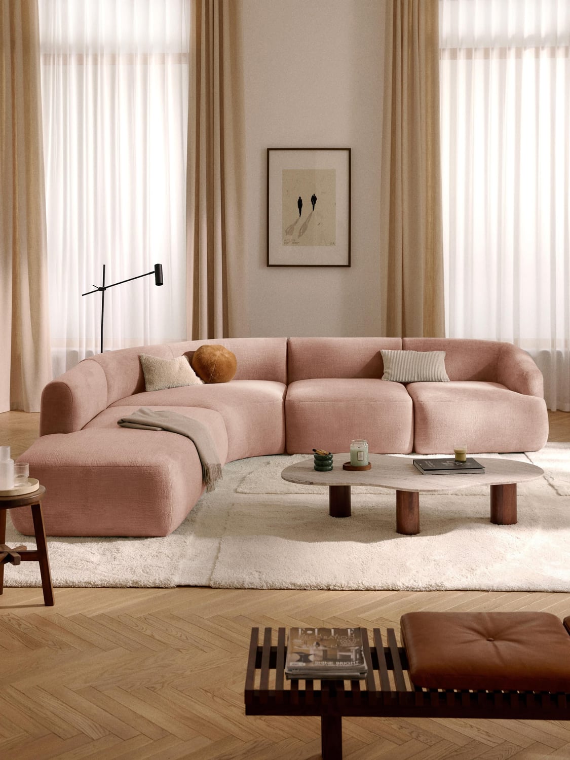 Sofia Modular Corner Sofa (4-seater) — Powder Pink