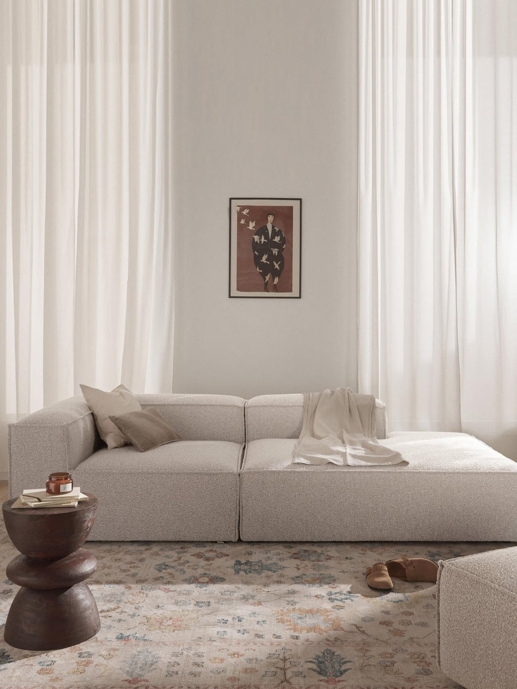 Lennon Modular Ottoman in Bouclé — Light Grey