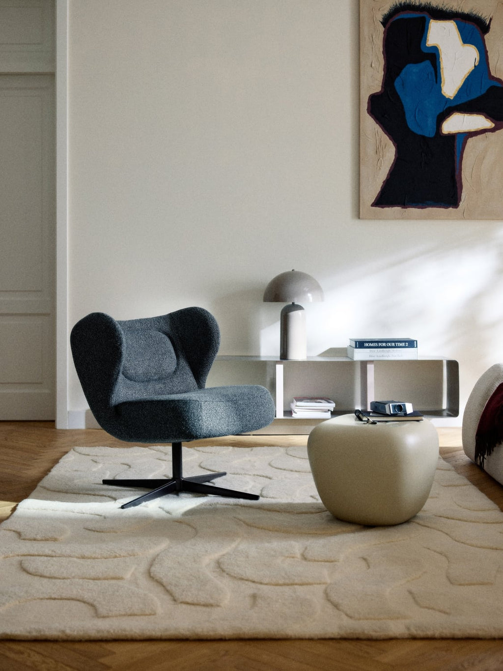 Ines Bouclé-Swivel Chair — Petrol