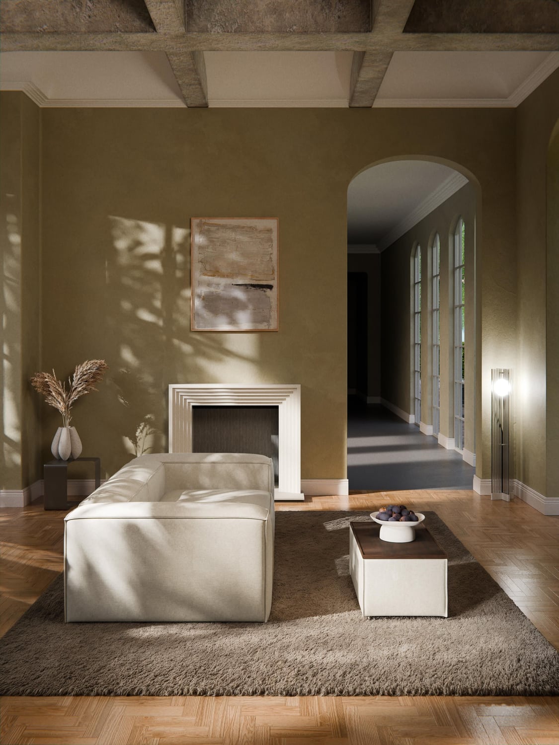 Lennon Sofa Ottoman in Linen Blend with Storage — Warm Grey