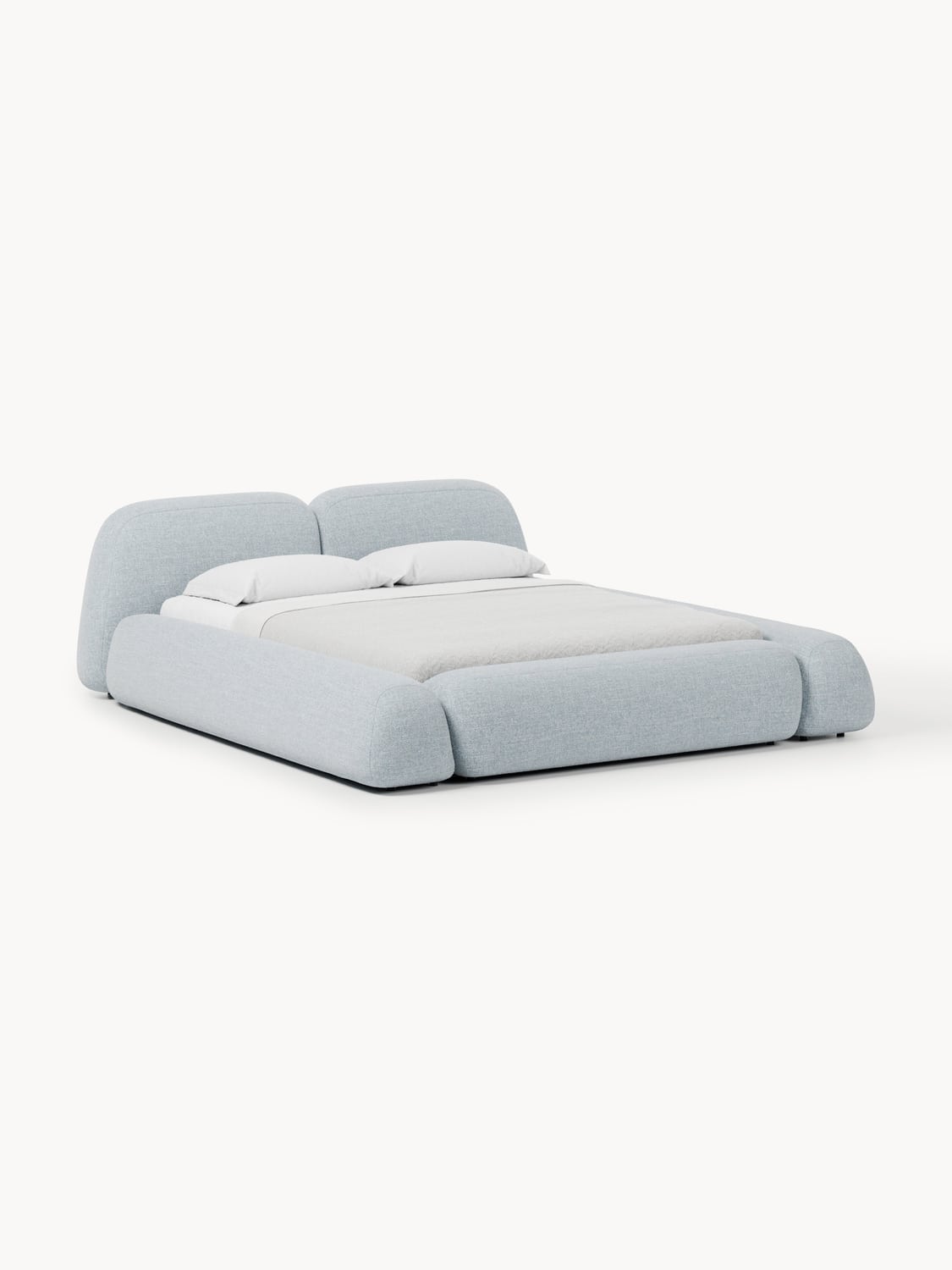 Wolke Bouclé Upholstered Bed with Storage — Light Grey