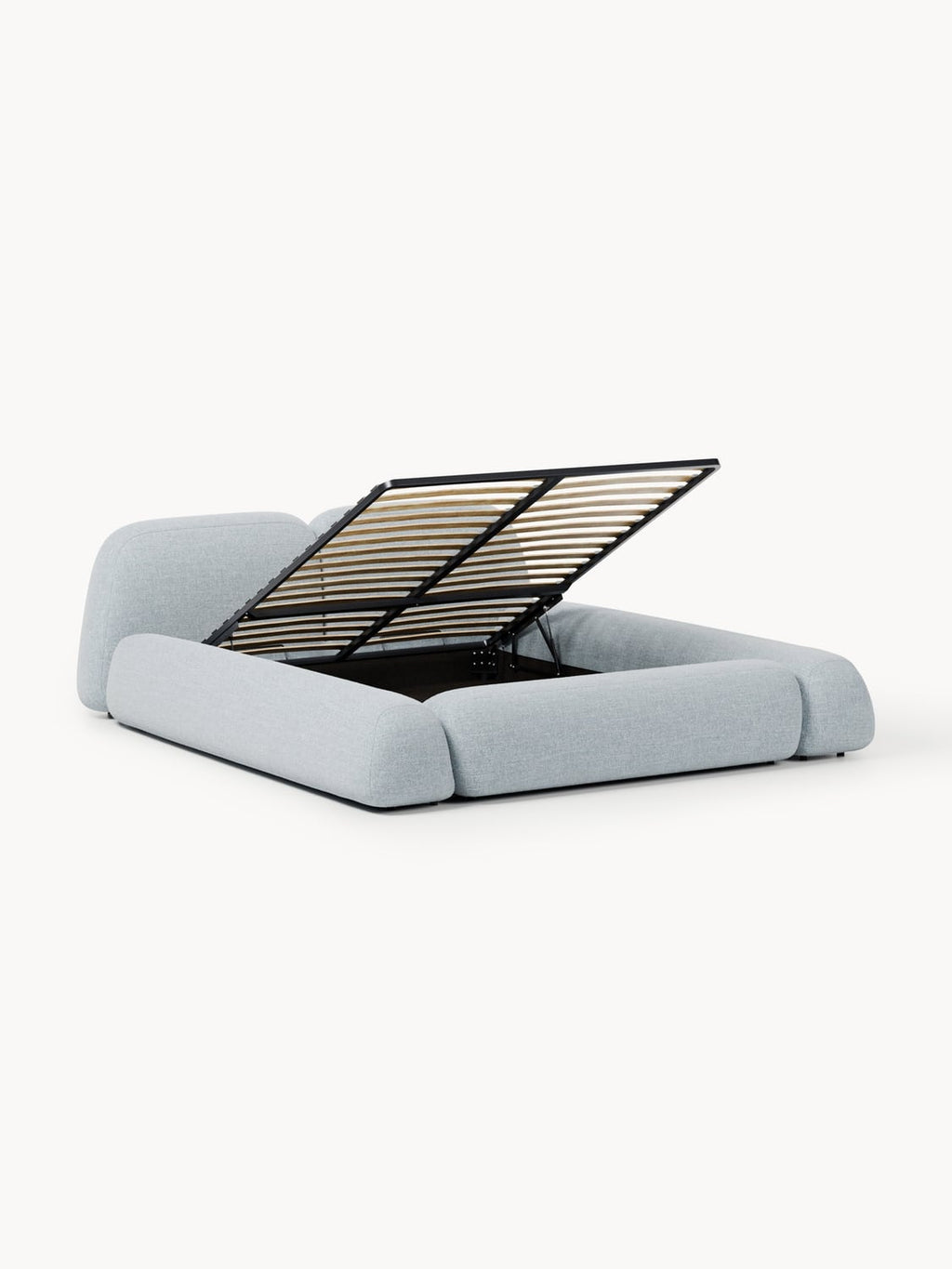 Wolke Bouclé Upholstered Bed with Storage — Light Grey