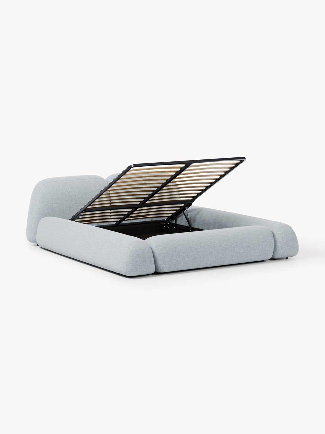 Wolke Bouclé Upholstered Bed with Storage — Light Grey