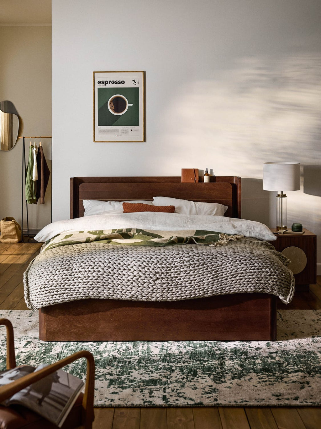 Allow Wooden Bed with Drawers — Taupe