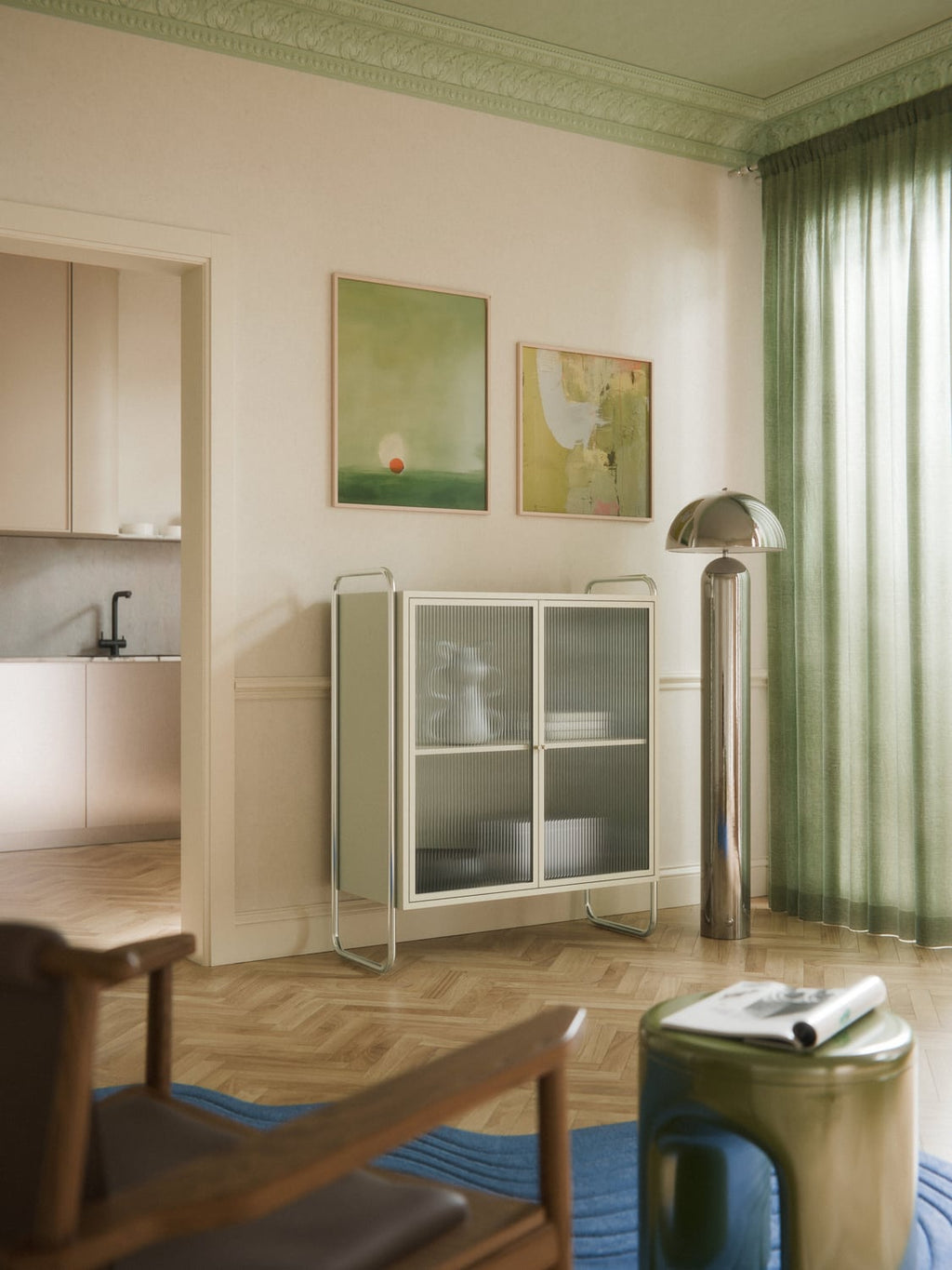 Robyn Metal-Display Cabinet with Glass-Front — Dark Grey
