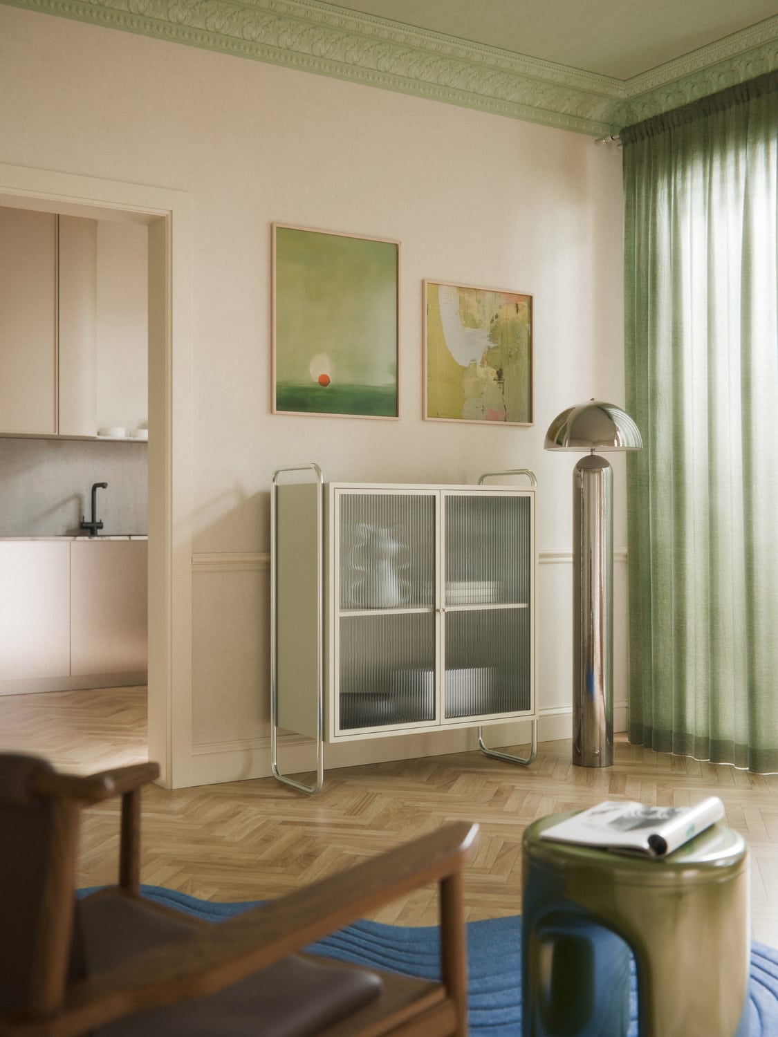 Robyn Metal-Display Cabinet with Glass-Front — Dark Grey