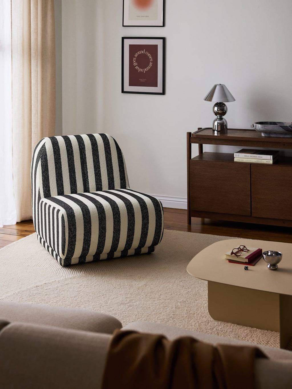 Emie Striped Bouclé Lounge Chair — Taupe