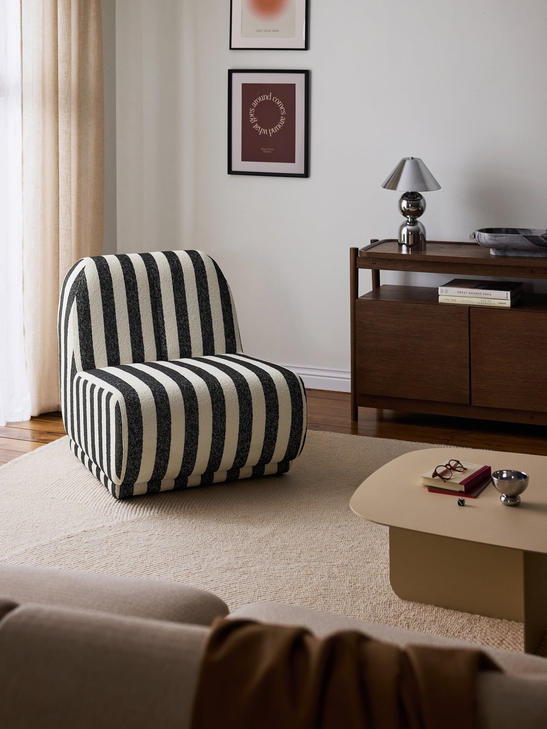 Emie Striped Bouclé Lounge Chair — Taupe