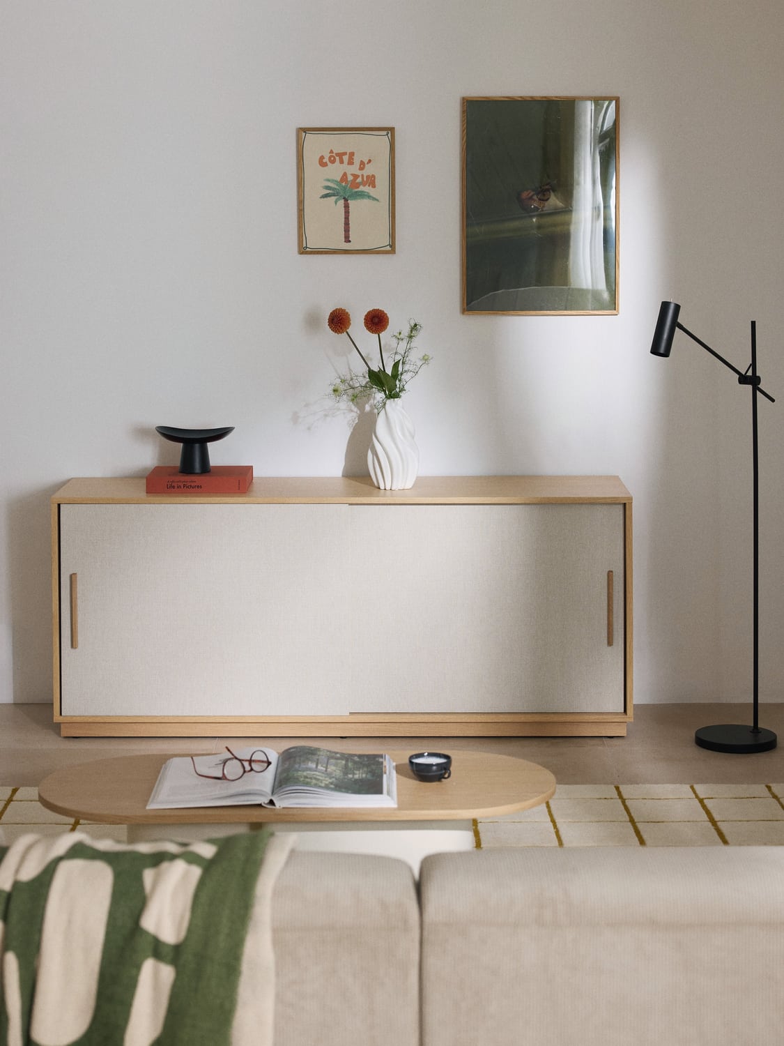 Wisp Wooden Sideboard with Upholstered Front — Oatmeal