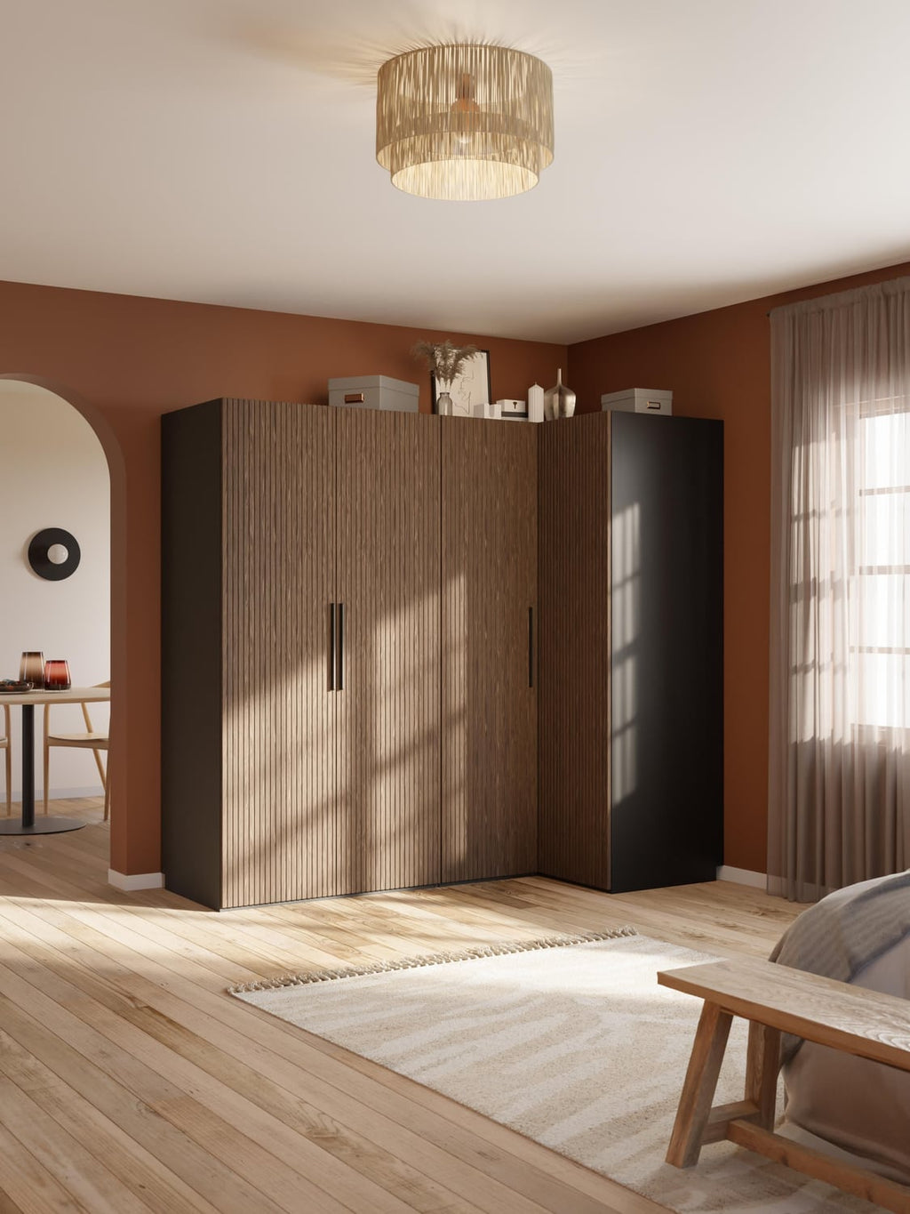 Simone Modular Corner Wardrobe, 215 cm Width, in various sizes — Cognac