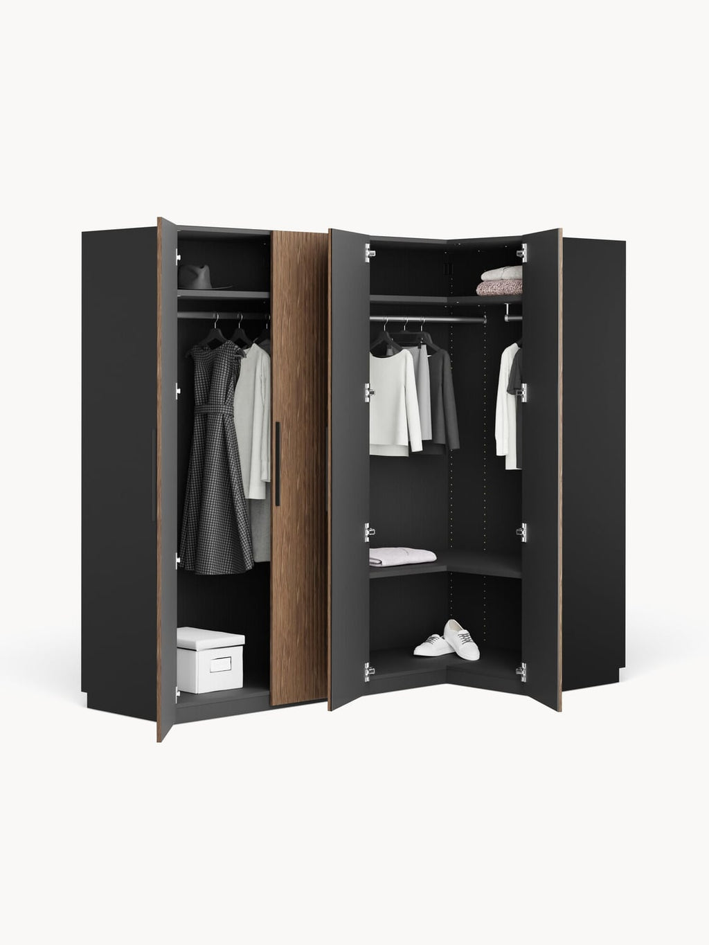 Simone Modular Corner Wardrobe, 215 cm Width, in various sizes — Cognac