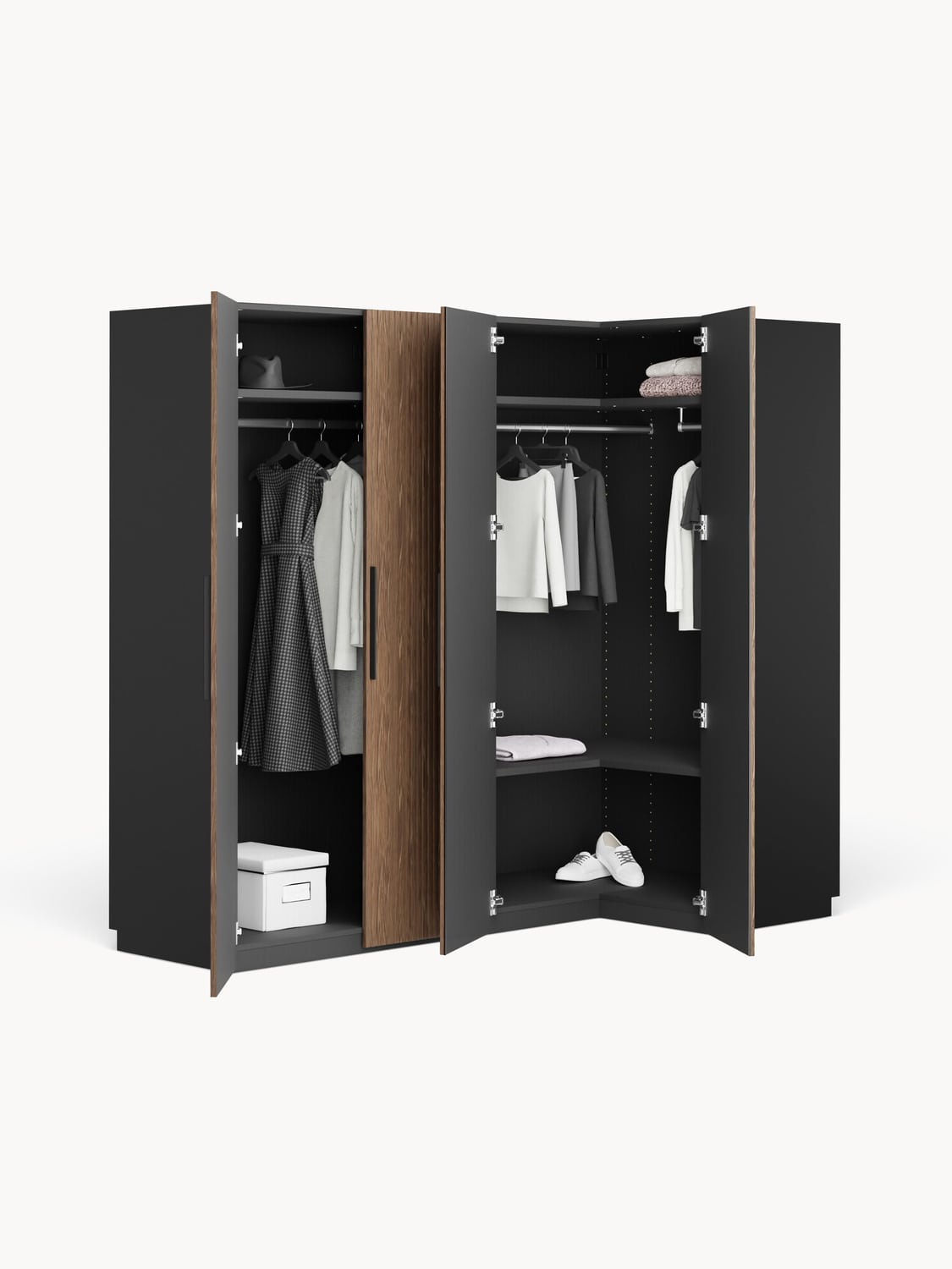 Simone Modular Corner Wardrobe, 215 cm Width, in various sizes — Cognac