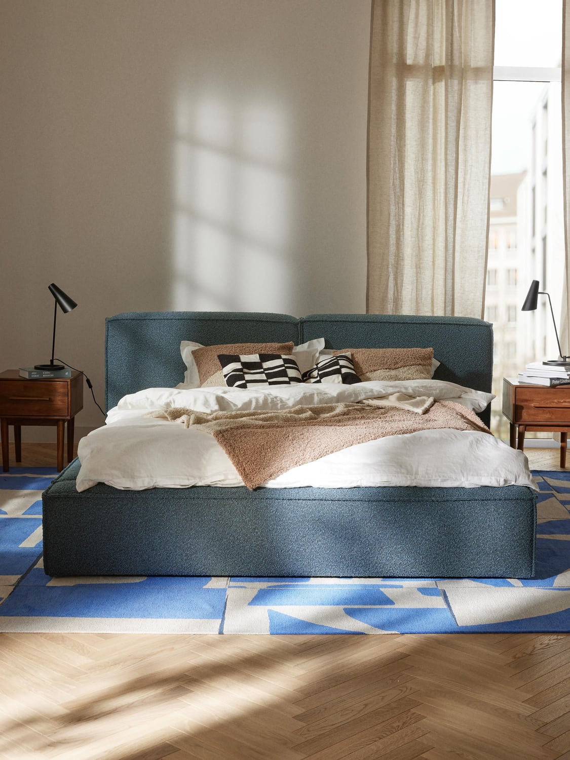 Lennon Bouclé Upholstered Bed with Storage — Grey