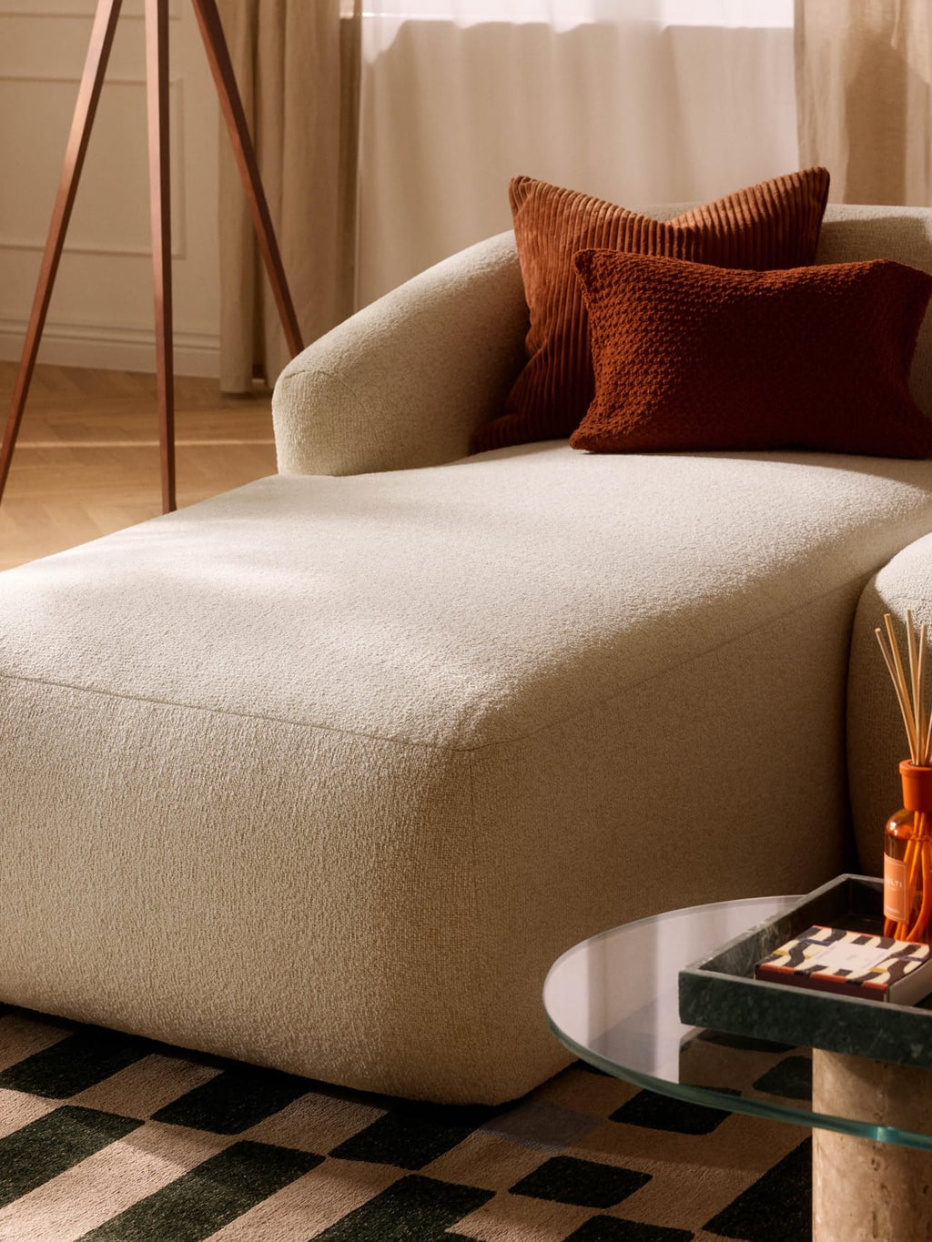 Sofia Bouclé-Chaise-Corner Module — Light Grey