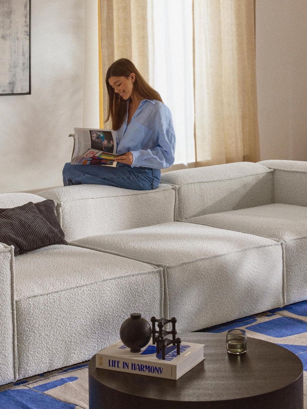 Lennon Middle Module in Bouclé — Light Grey