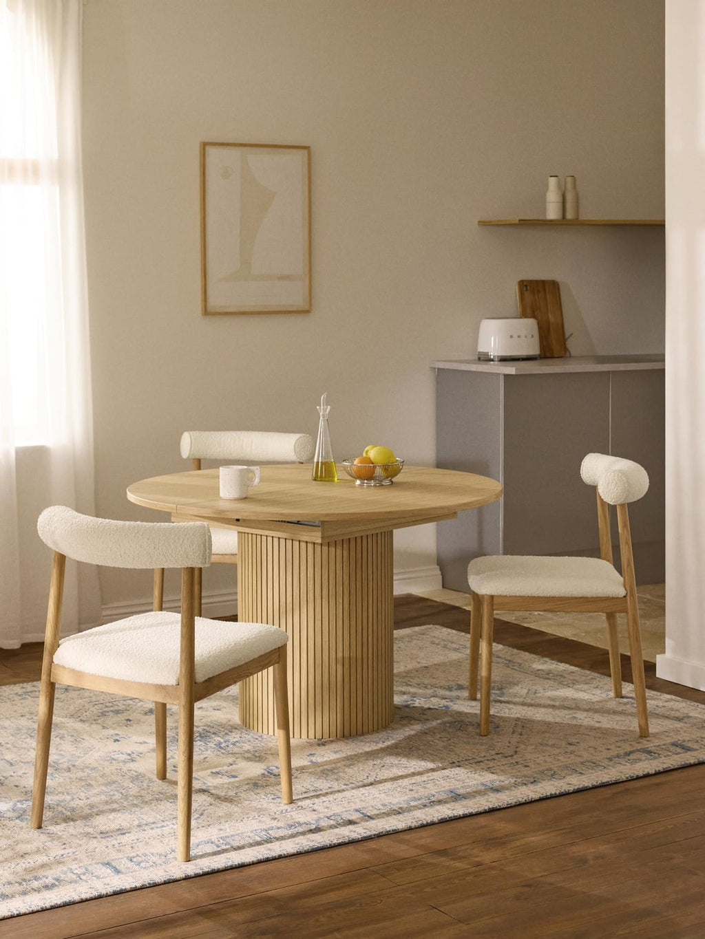 Filo Extendable Dining Table with Fluted Structure, 120 - 160 x 75 cm — Camel