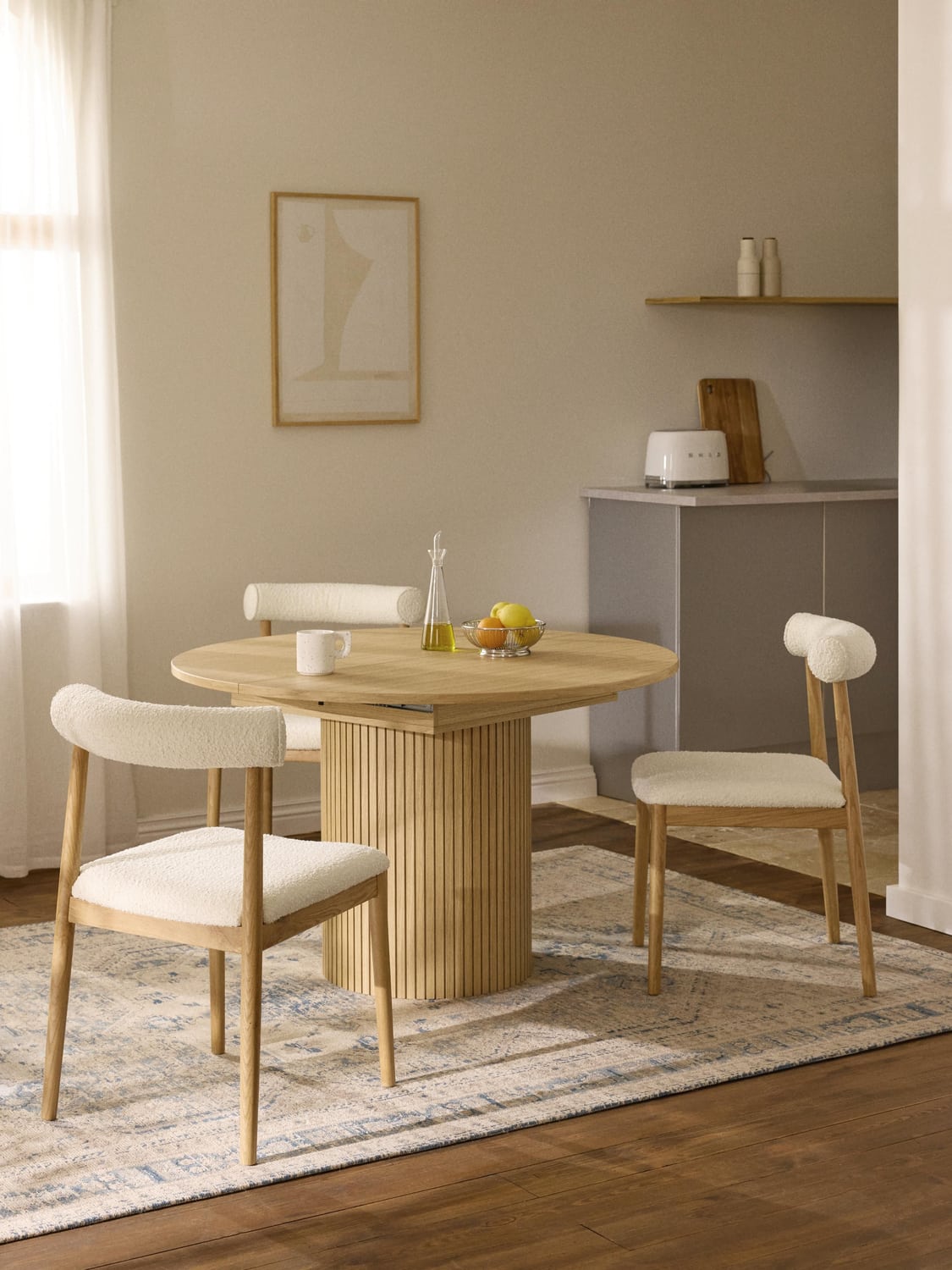 Filo Extendable Dining Table with Fluted Structure, 120 - 160 x 75 cm — Camel