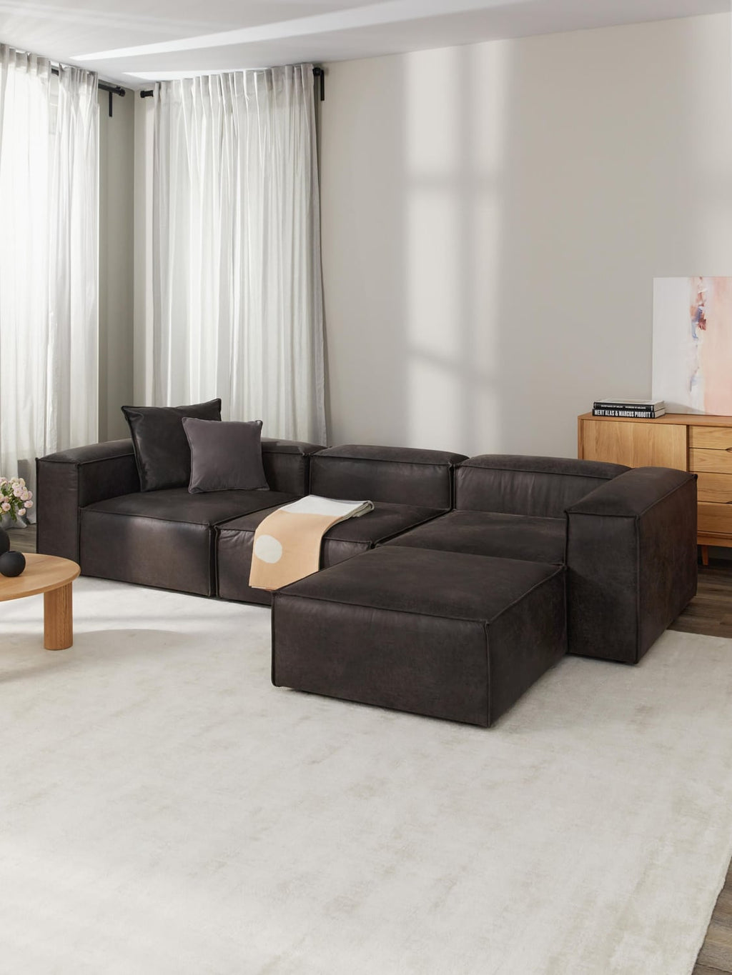 Lennon Sofa Ottoman in Leather — Anthracite