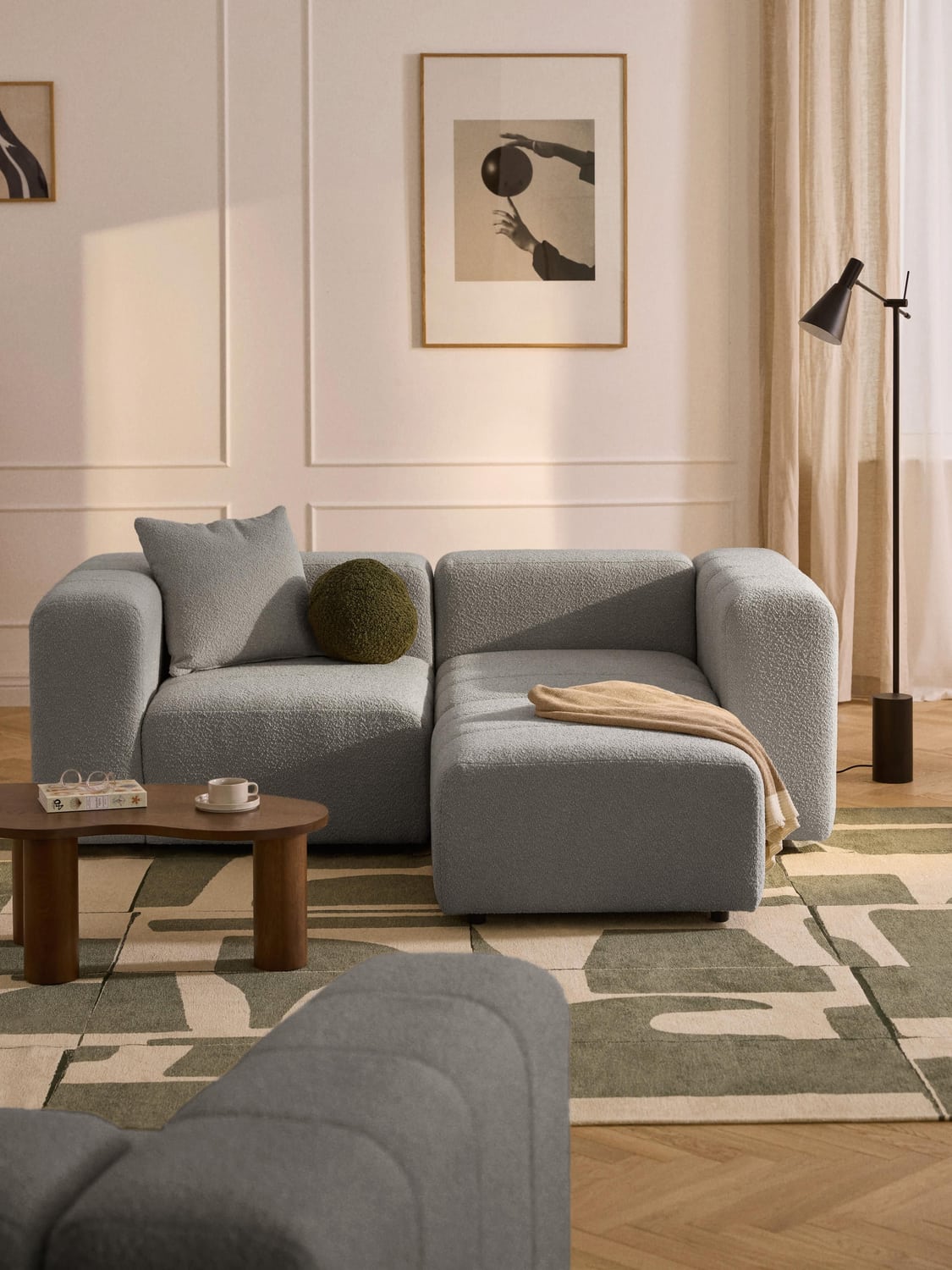 Lena Modular Bouclé Sofa (3-seater) with Ottoman (left/right) — Taupe