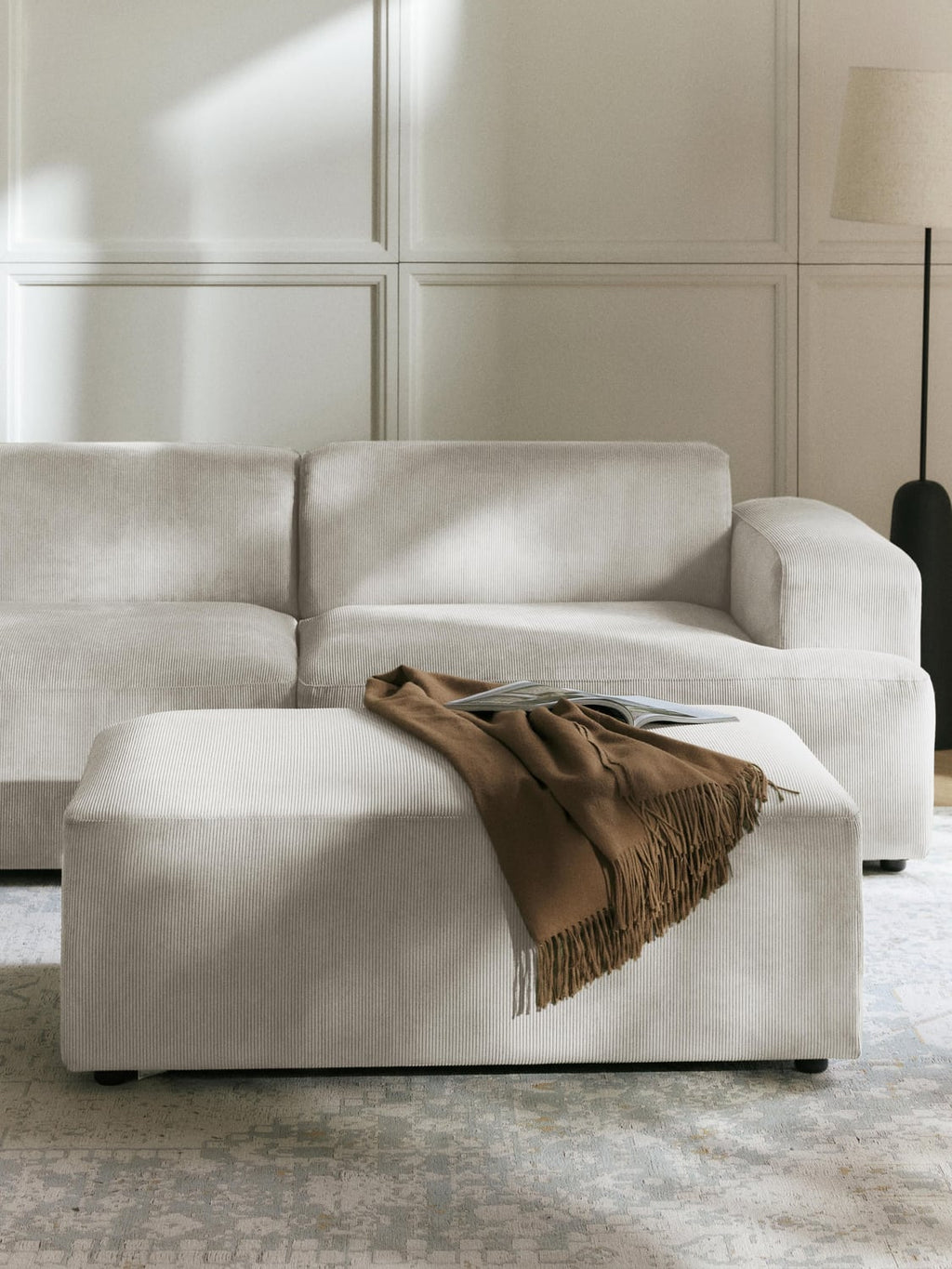 Melva XL Sofa Ottoman in Corduroy, B 116 x T 72 cm — Oatmeal