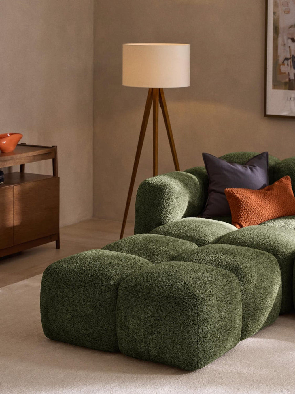 Tayla Sofa Ottoman in Teddy Bouclé — Olive